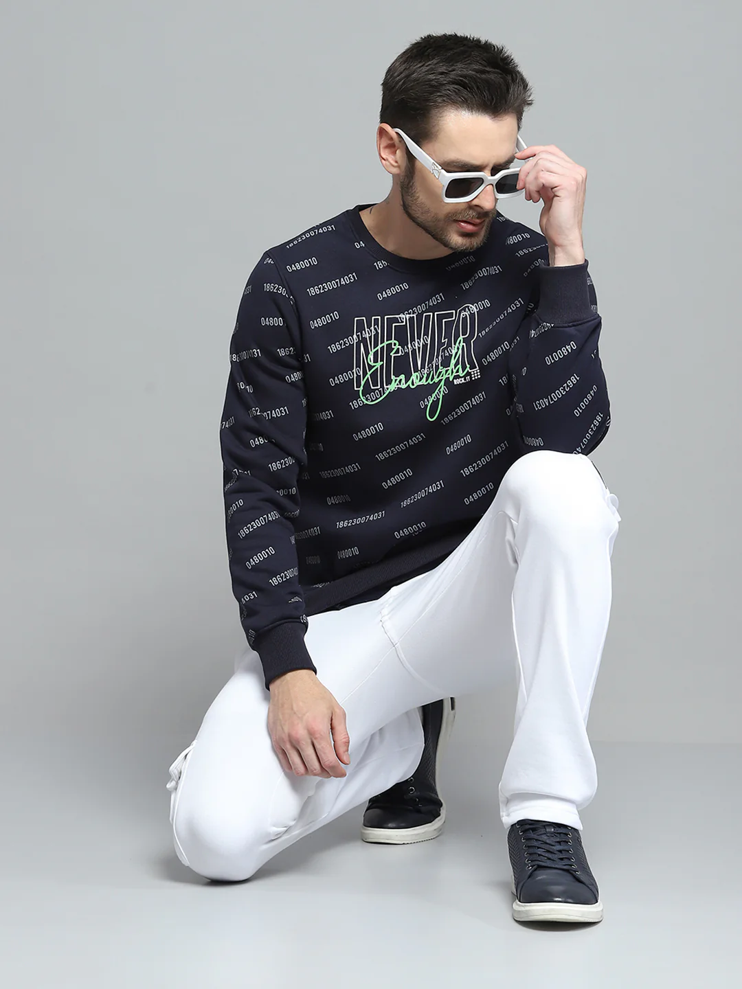 Rock.it Men Navy Blue Printed Round Neck Full Sleeve Sweatshirt - Image 2