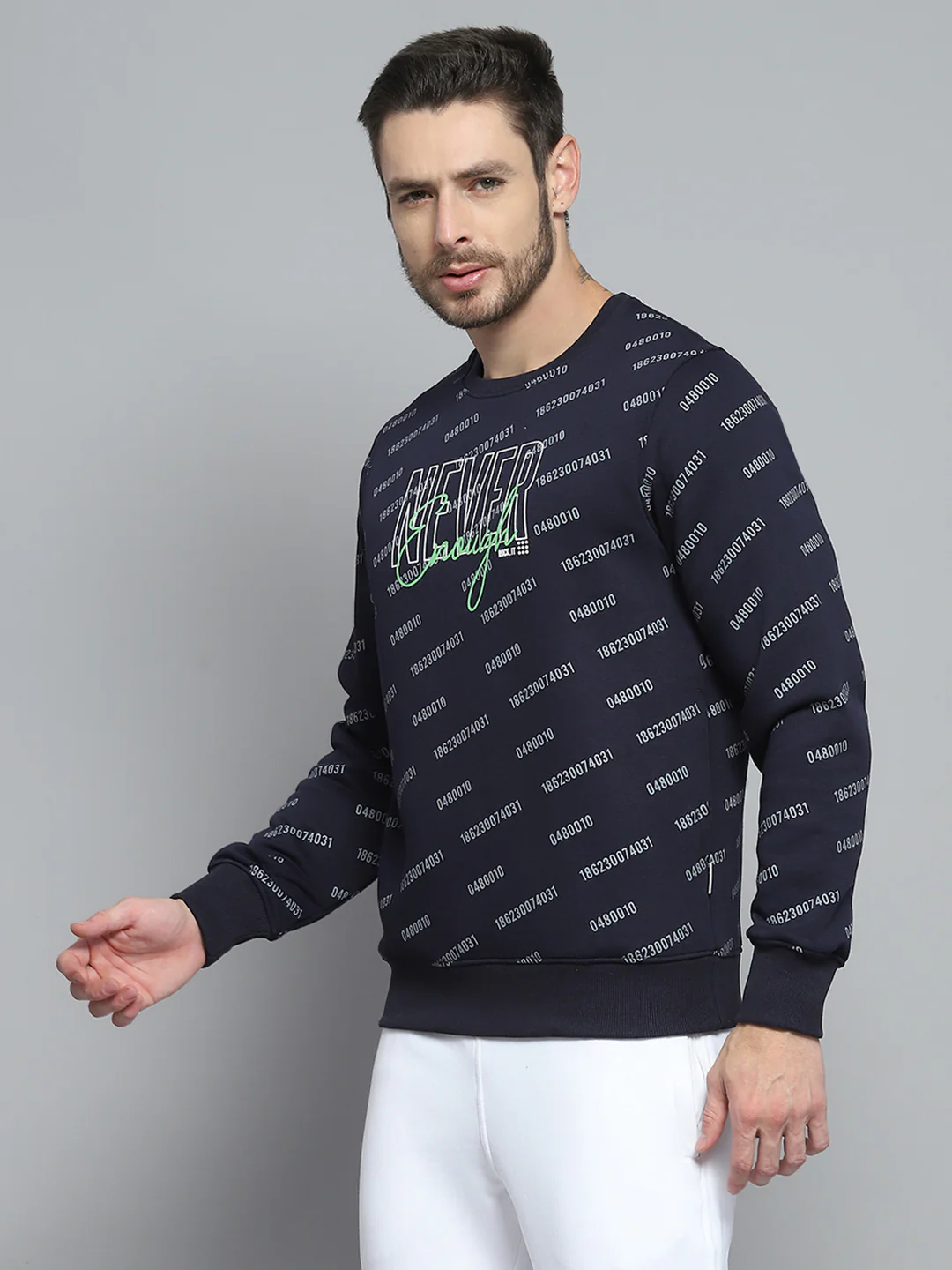Rock.it Men Navy Blue Printed Round Neck Full Sleeve Sweatshirt - Image 3