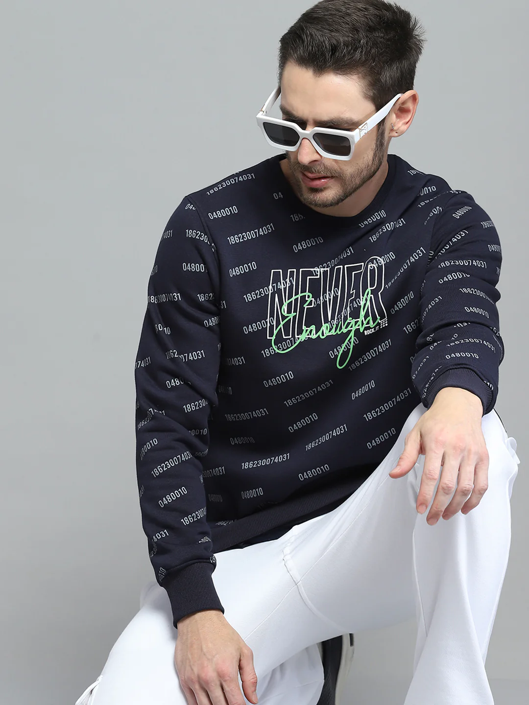 Rock.it Men Navy Blue Printed Round Neck Full Sleeve Sweatshirt - Image 6