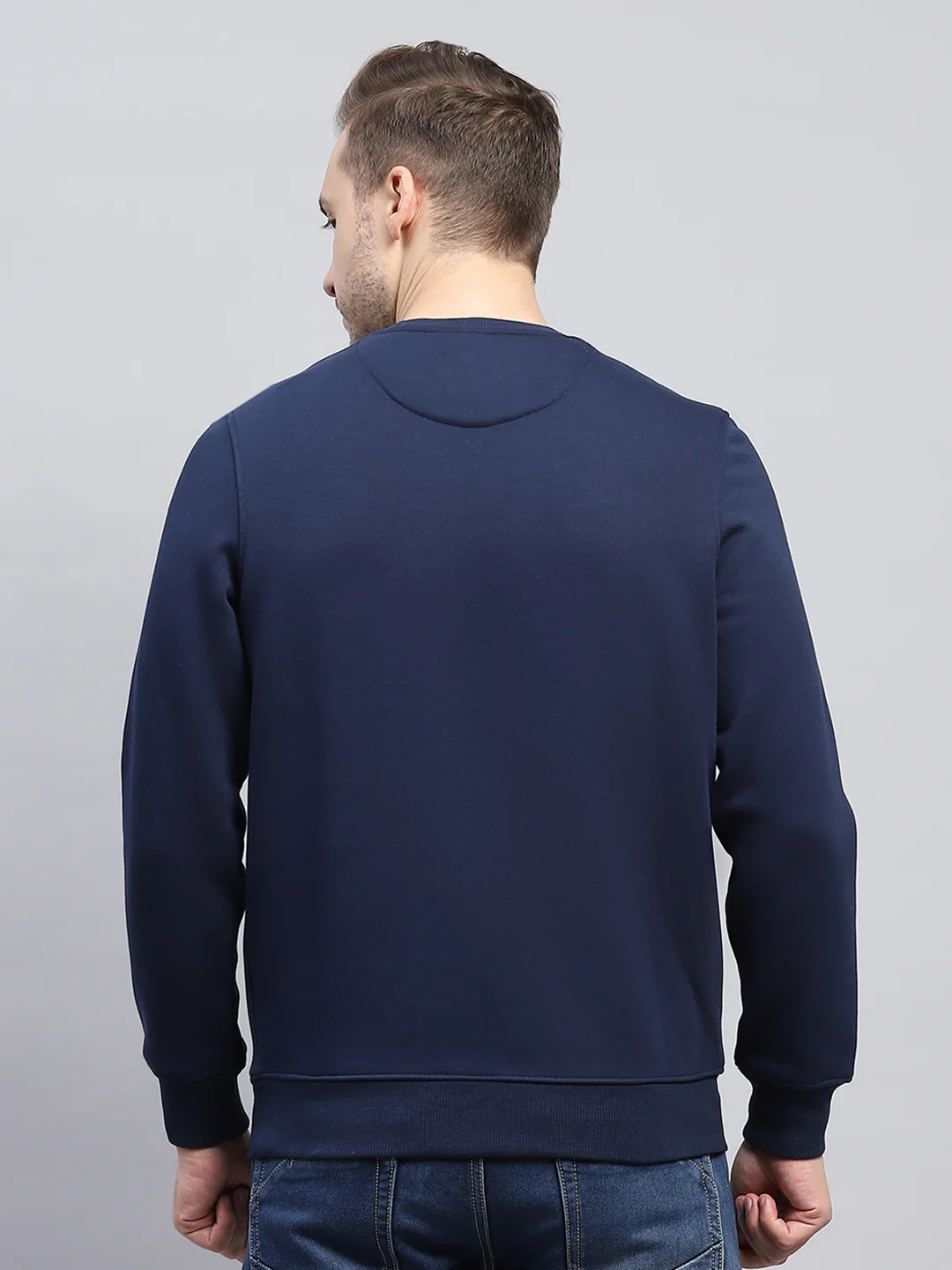 Men Navy Blue Printed Round Neck Full Sleeve Sweatshirt - Image 5