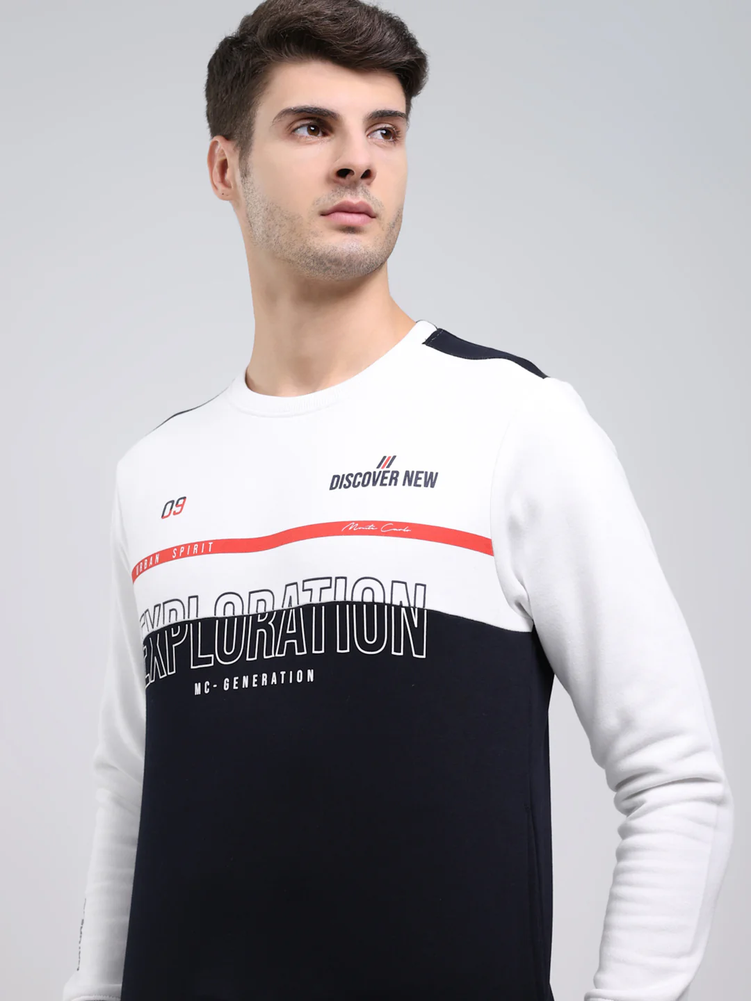 Men Navy Blue Printed Round Neck Full Sleeve Sweatshirt - Image 6