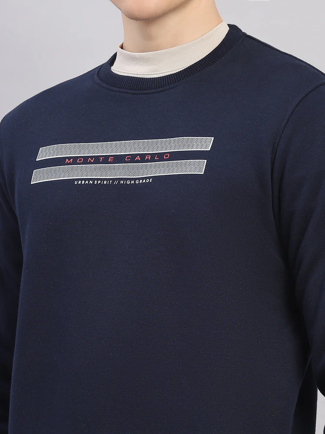 Men Navy Blue Printed Round Neck Full Sleeve Sweatshirt - Image 7