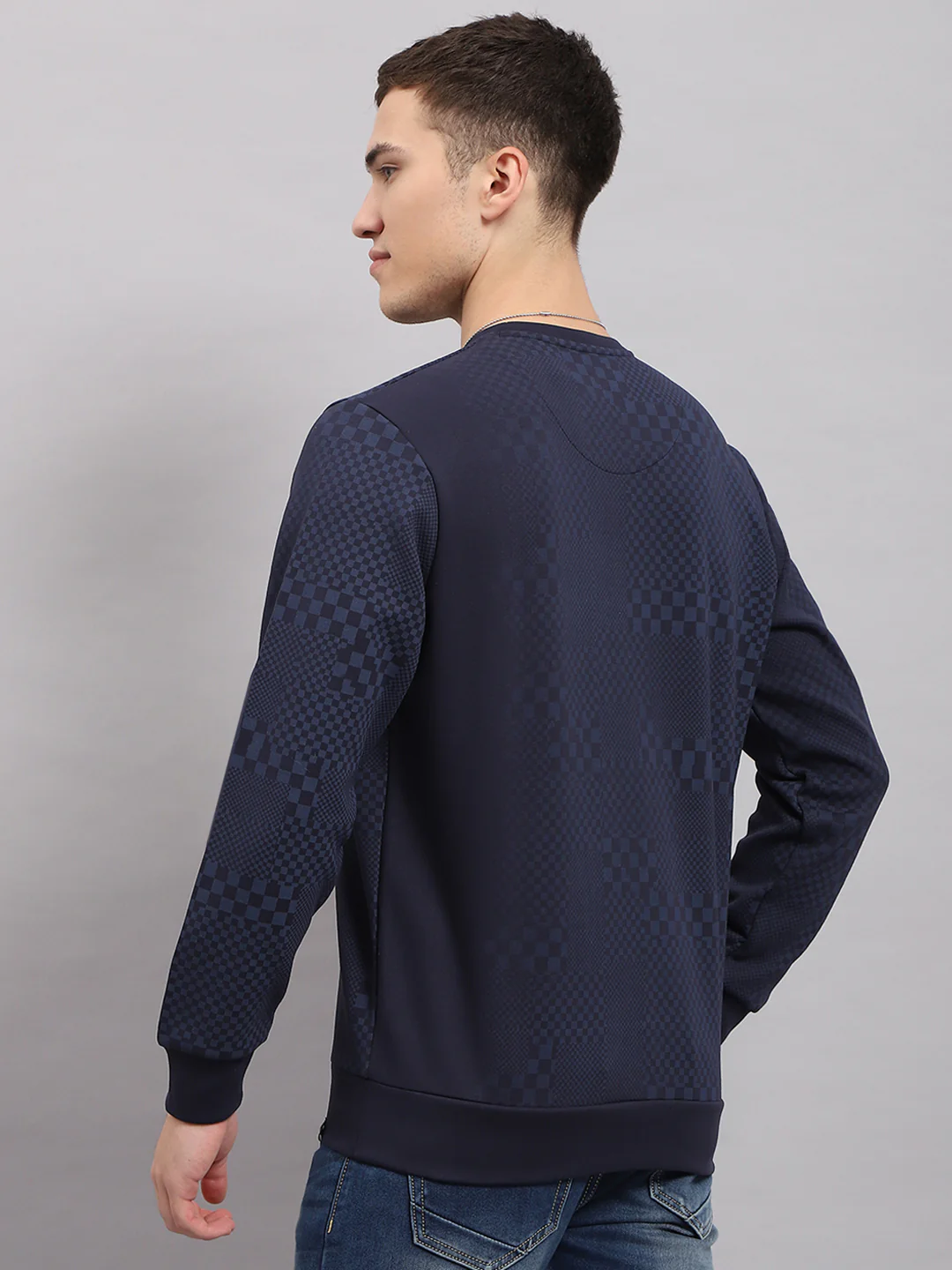 Men Navy Blue Printed Round Neck Full Sleeve T-Shirt - Image 5