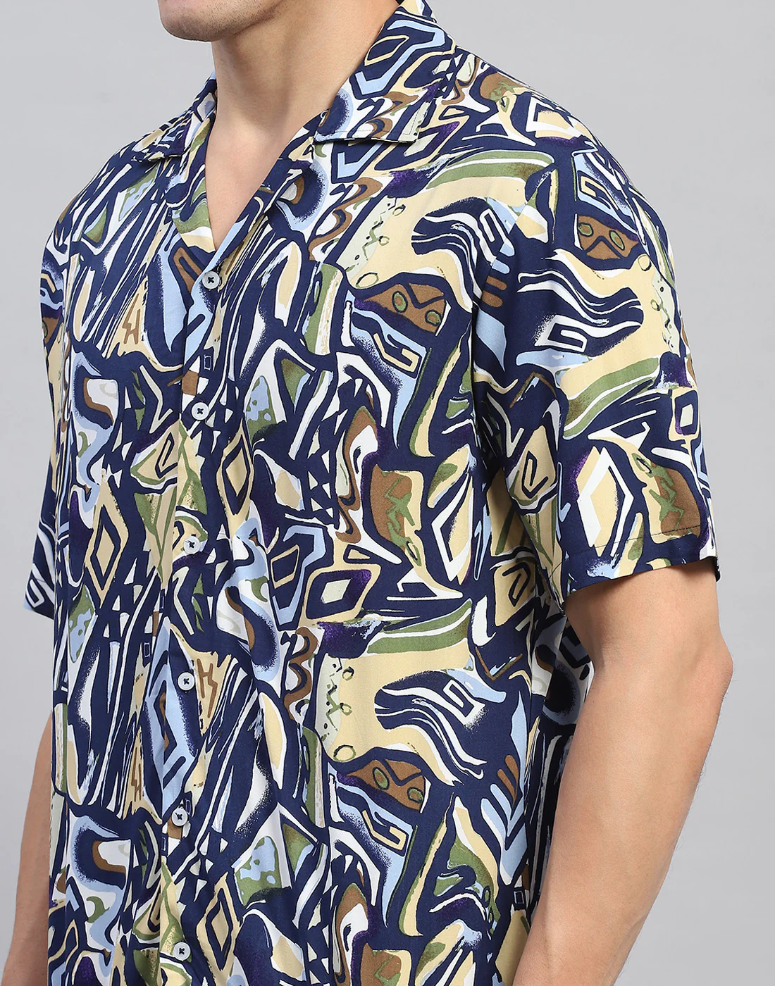 Rock.it Men Navy Blue Printed Round Neck Half Sleeve Cords Set - Image 6