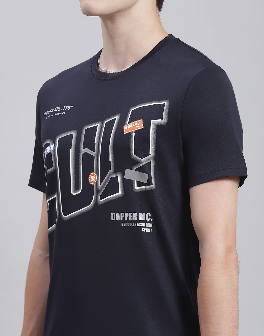 Men Navy Blue Printed Round Neck Half Sleeve T-Shirt - Image 6