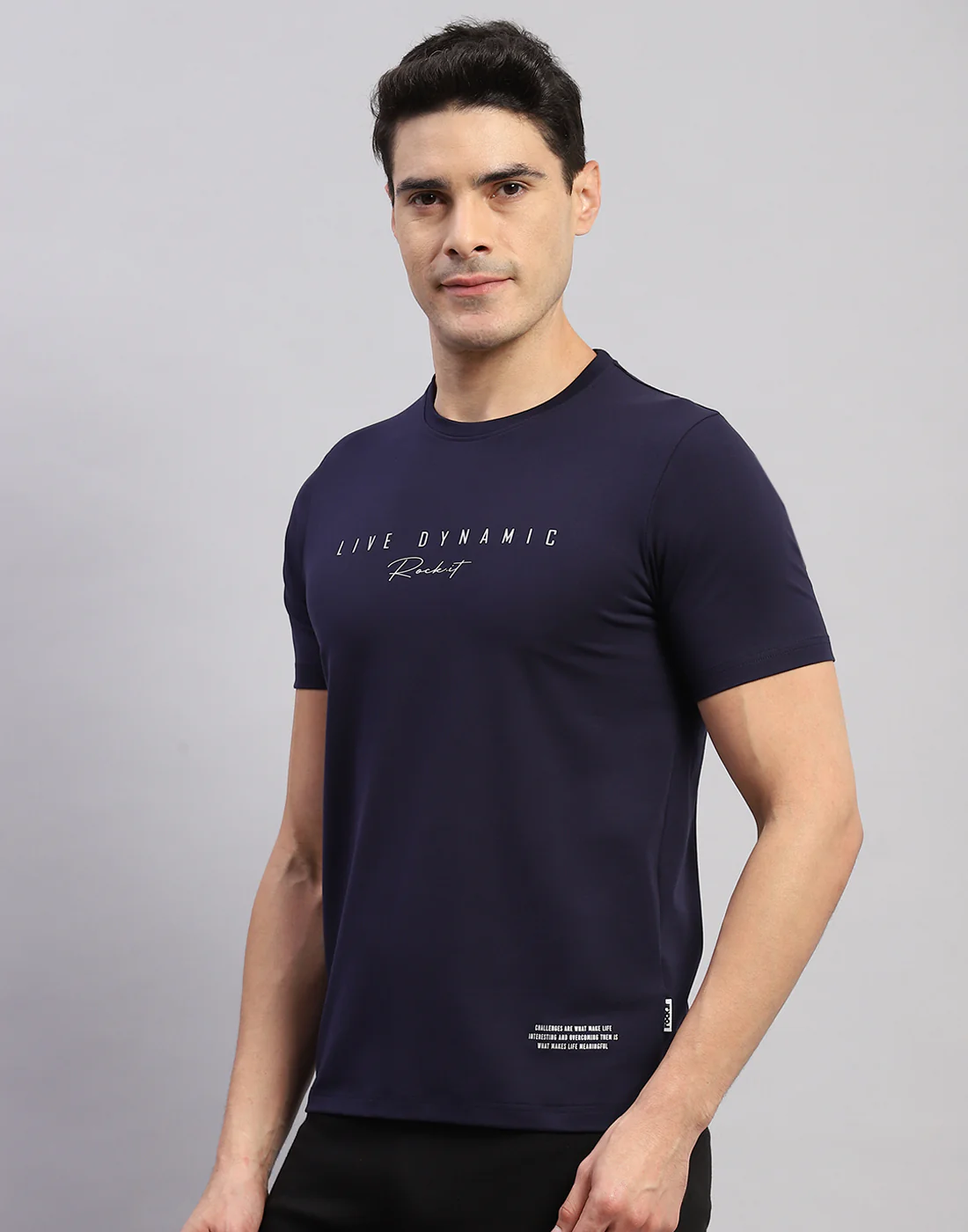 Rock.it Men Navy Blue Printed Round Neck Half Sleeve T-Shirt - Image 4