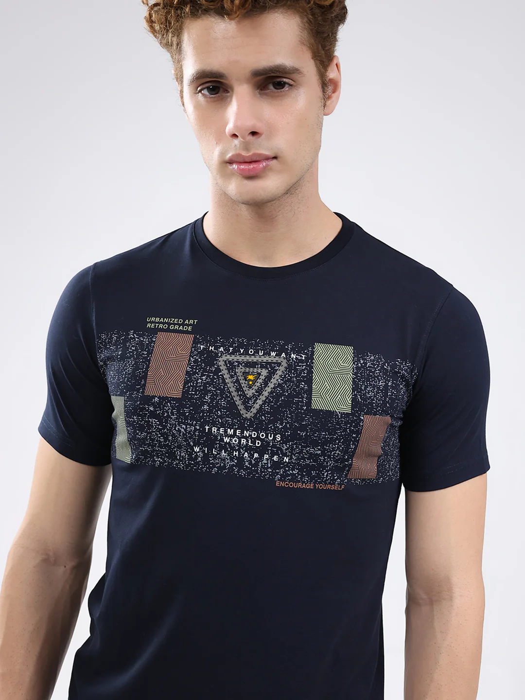 Men Navy Blue Printed Round Neck Half Sleeve T-Shirt - Image 6