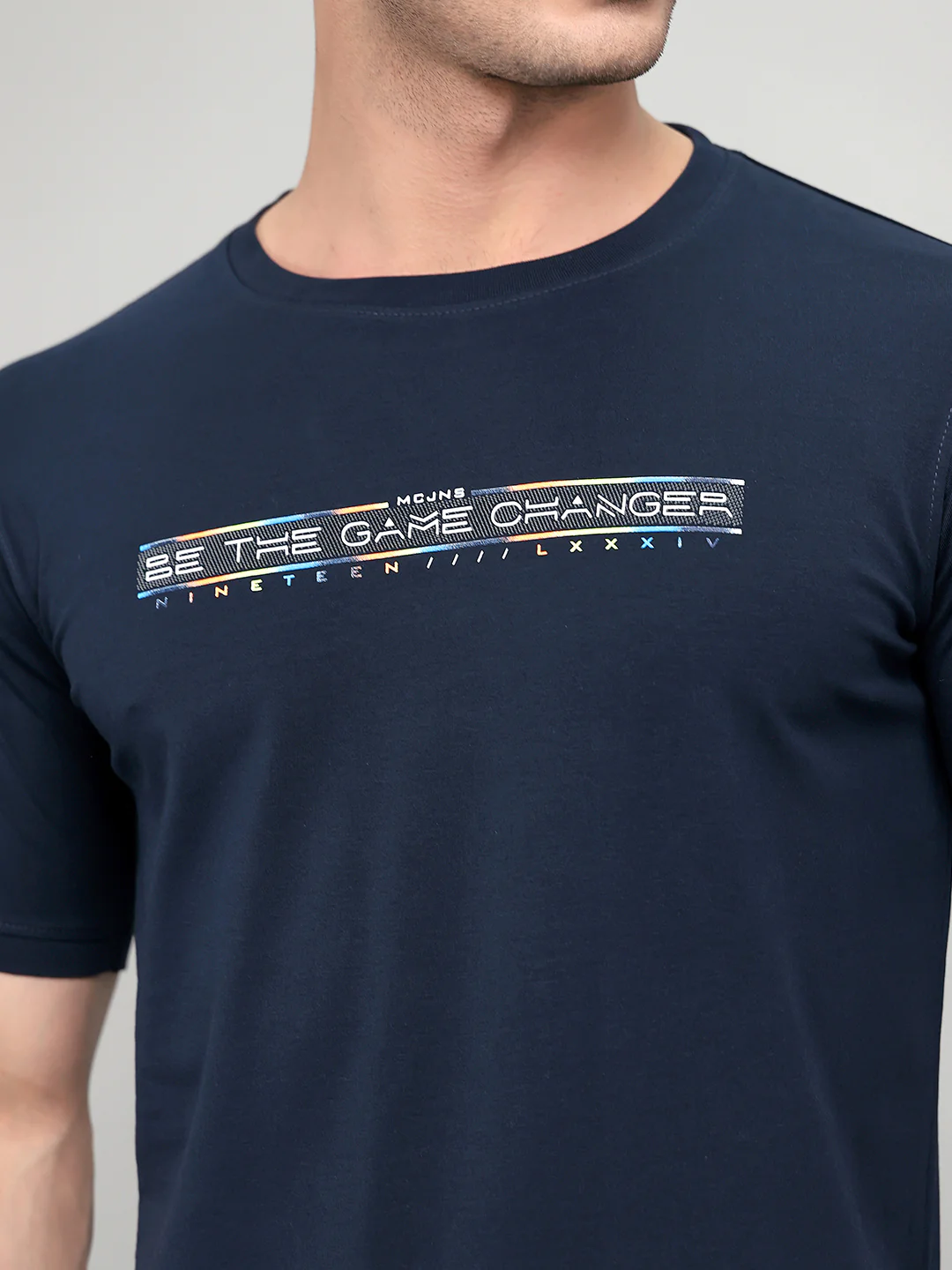 Men Navy Blue Printed Round Neck Half Sleeve T-Shirt - Image 4