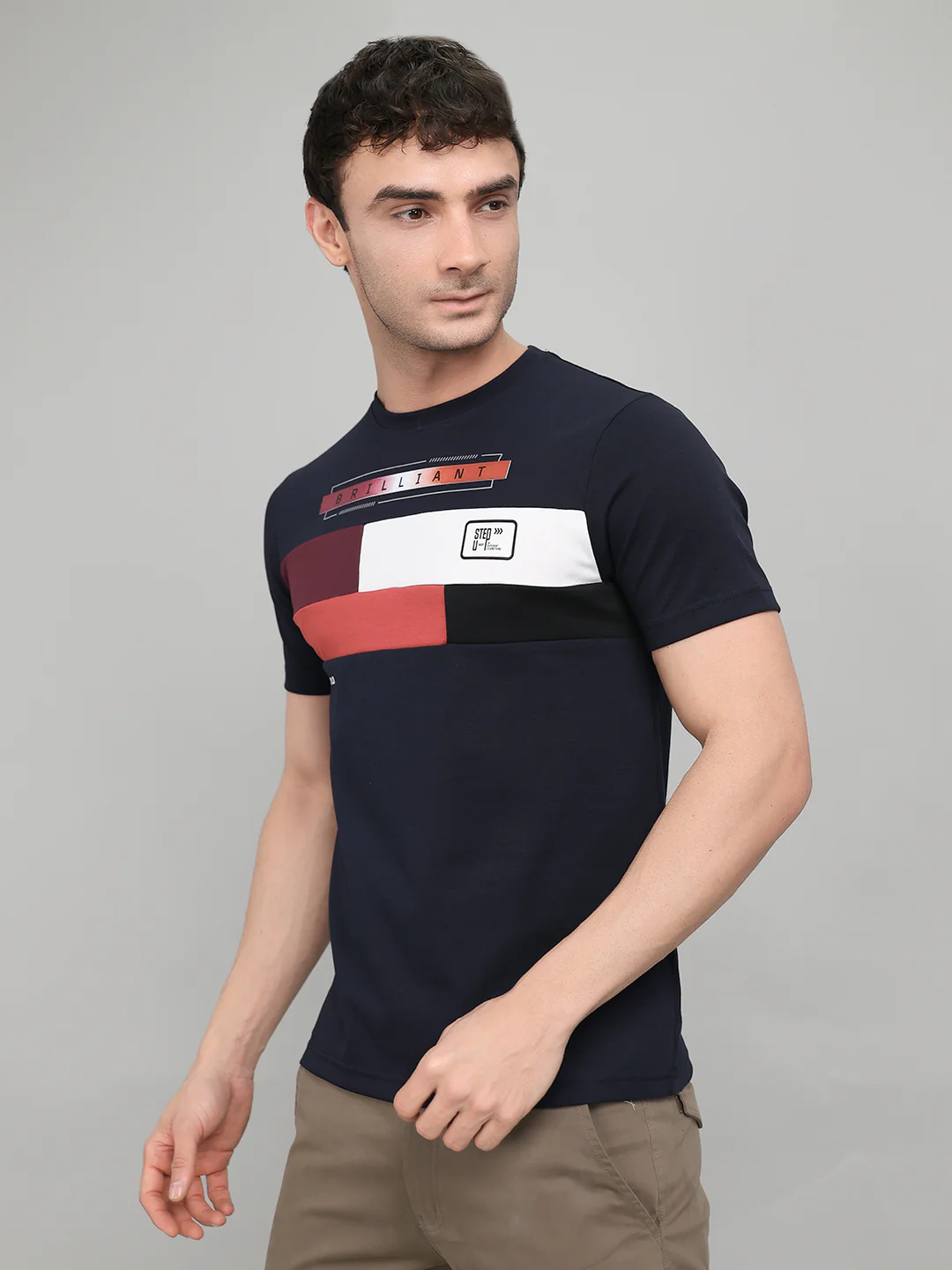 Men Navy Blue Printed Round Neck Half Sleeve T-Shirt - Image 2