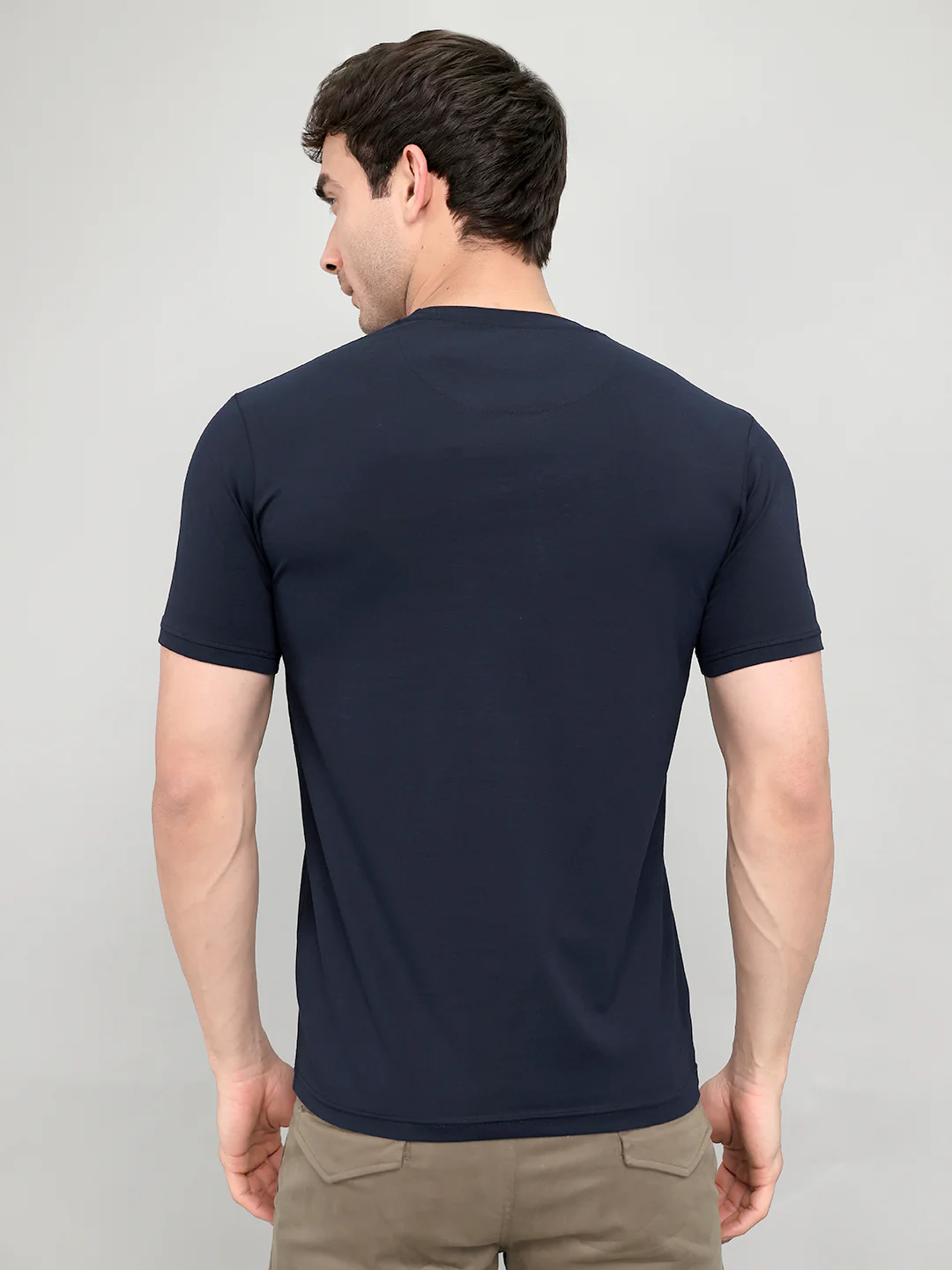 Men Navy Blue Printed Round Neck Half Sleeve T-Shirt - Image 5
