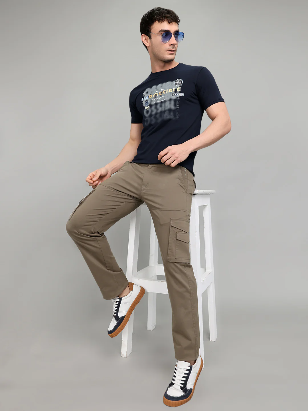 Men Navy Blue Printed Round Neck Half Sleeve T-Shirt - Image 6