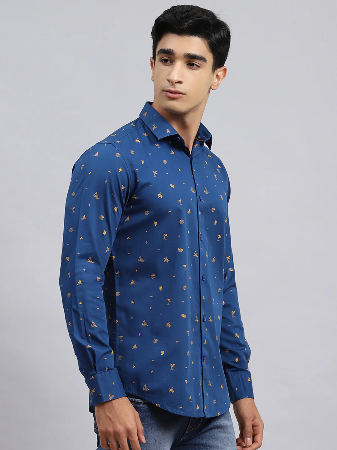 Men Navy Blue Printed Shirt - Image 3