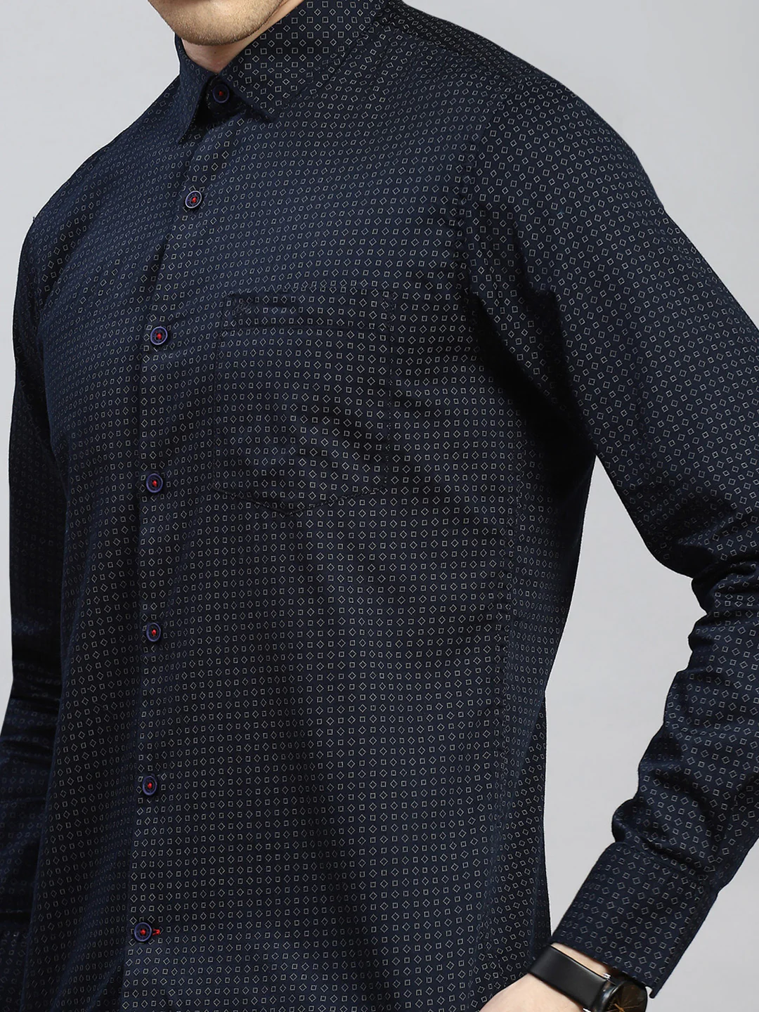 Men Navy Blue Printed Shirt - Image 6