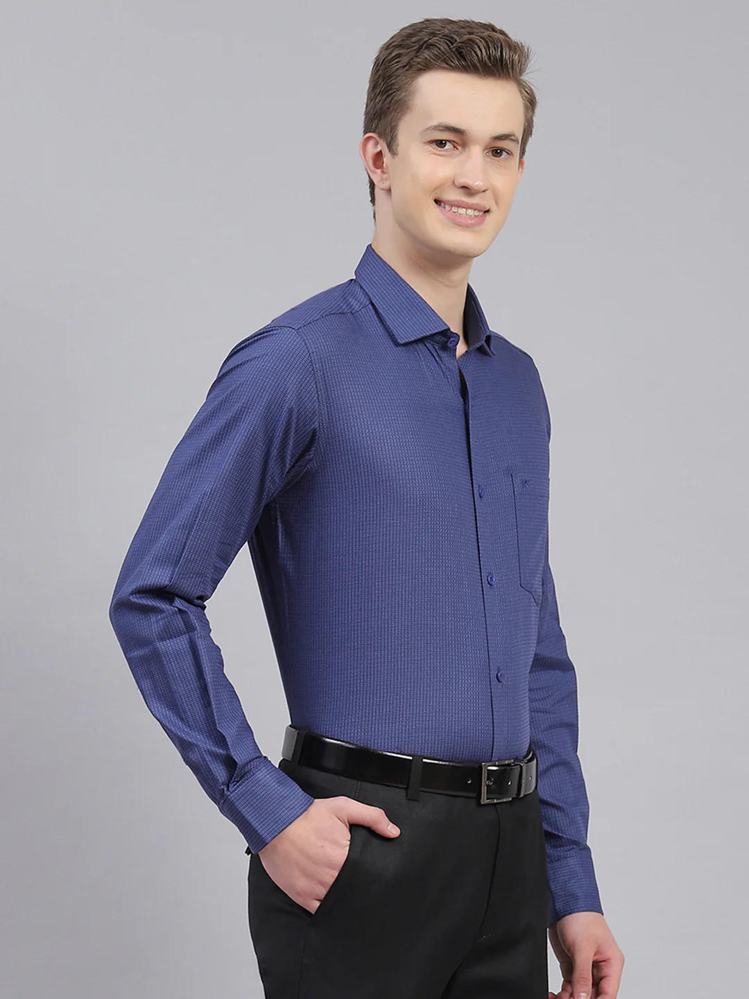 Men Navy Blue Printed Shirt - Image 3