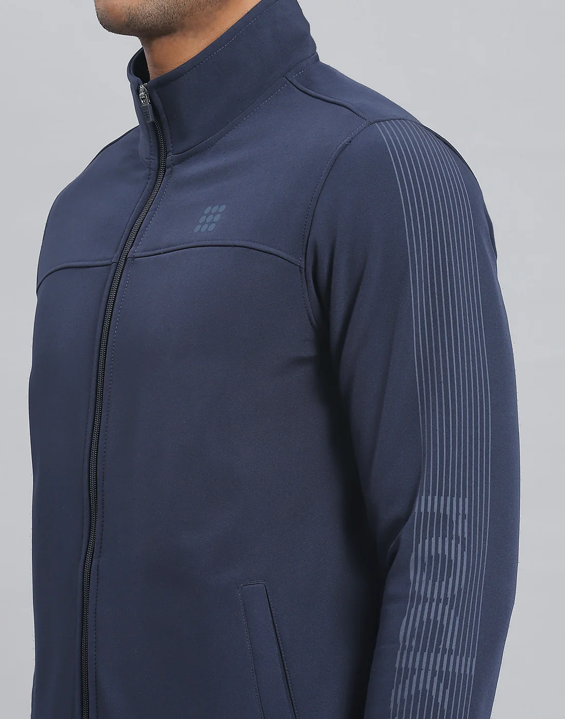 Rock.it Men Navy Blue Printed Stand Collar Full Sleeve Sweatshirt - Image 6