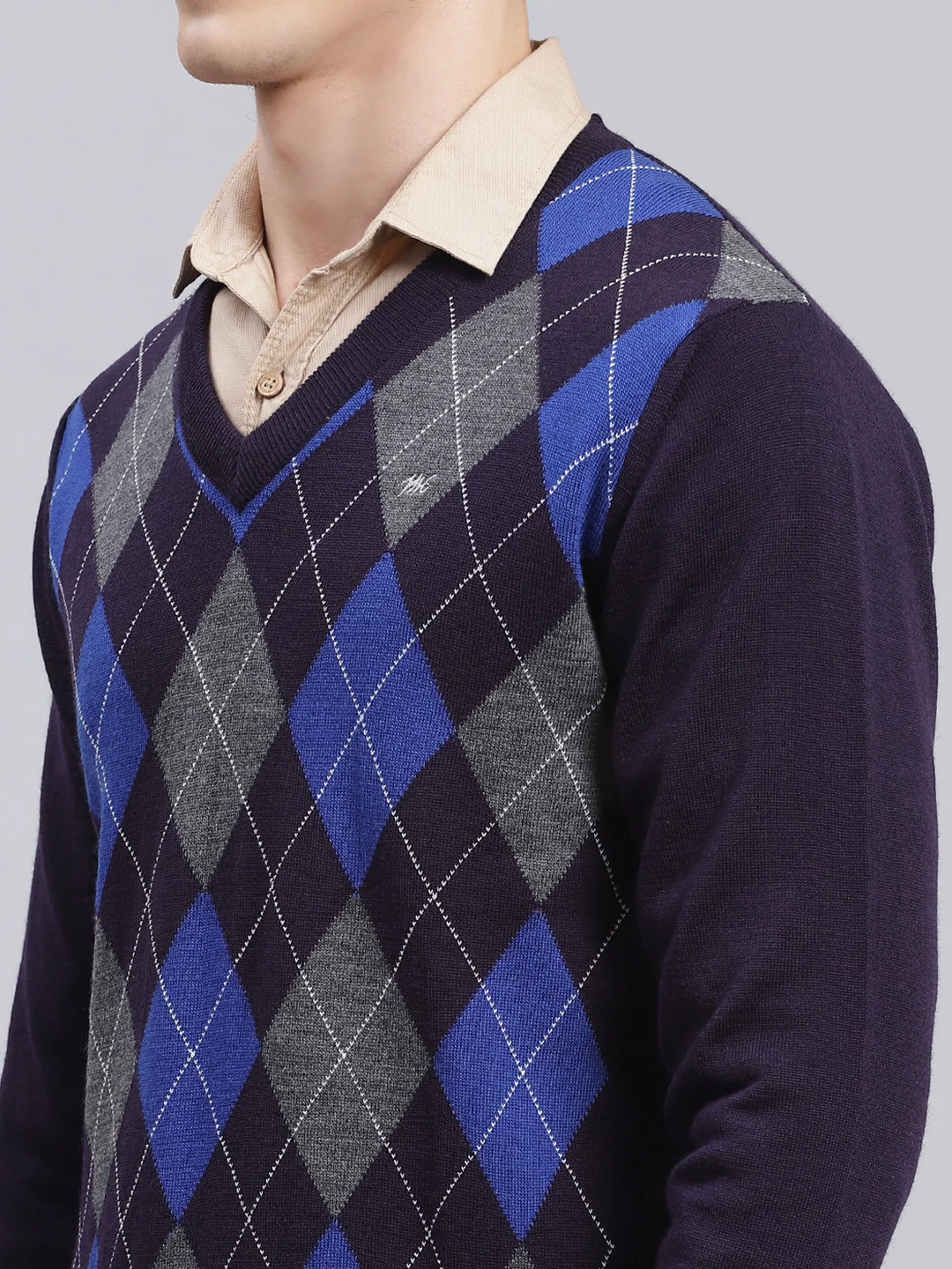 Men Navy Blue Printed Wool blend Pullover - Image 6