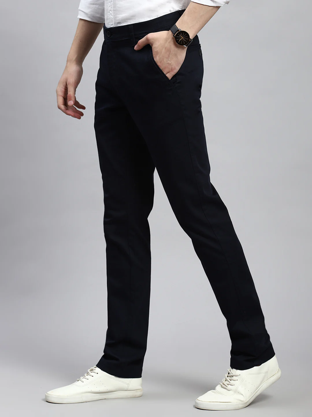 Men Navy Blue Regular Fit Trouser - Image 4