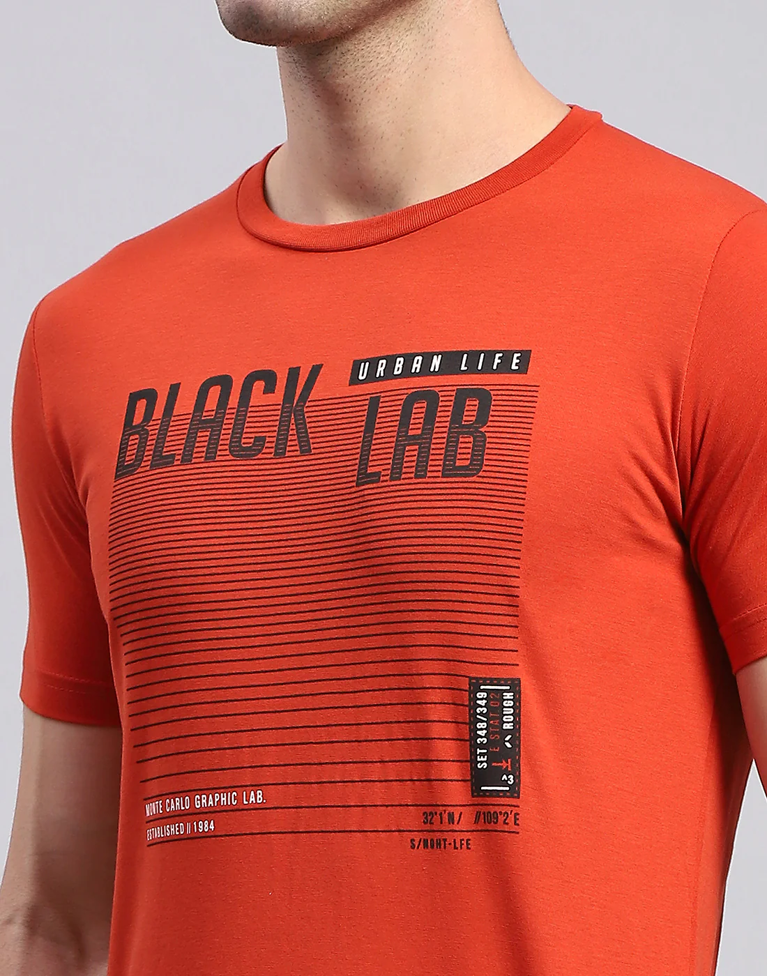 Men Navy Blue & Rust Solid Round Neck Half Sleeve T-Shirt - Image 11