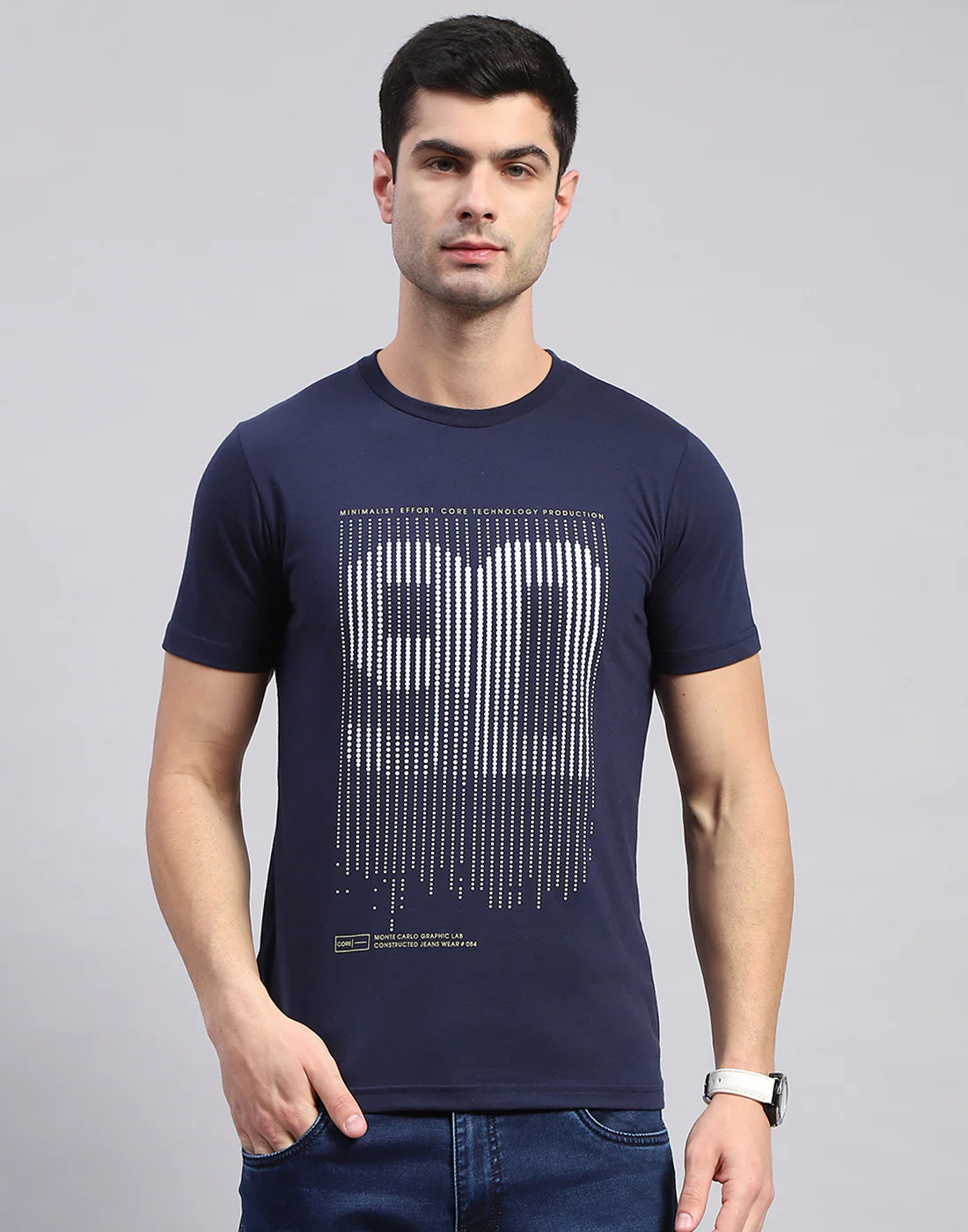 Men Navy Blue & Rust Solid Round Neck Half Sleeve T-Shirt - Image 8