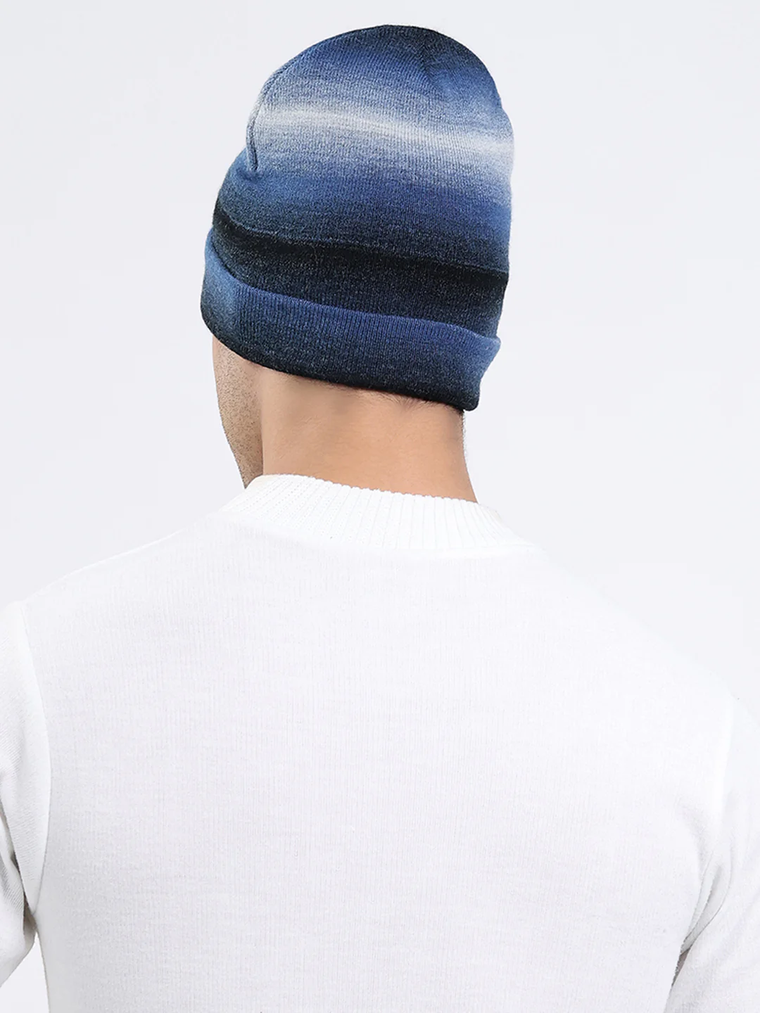 Men Navy Blue Self Design Blend Wool Cap - Image 5