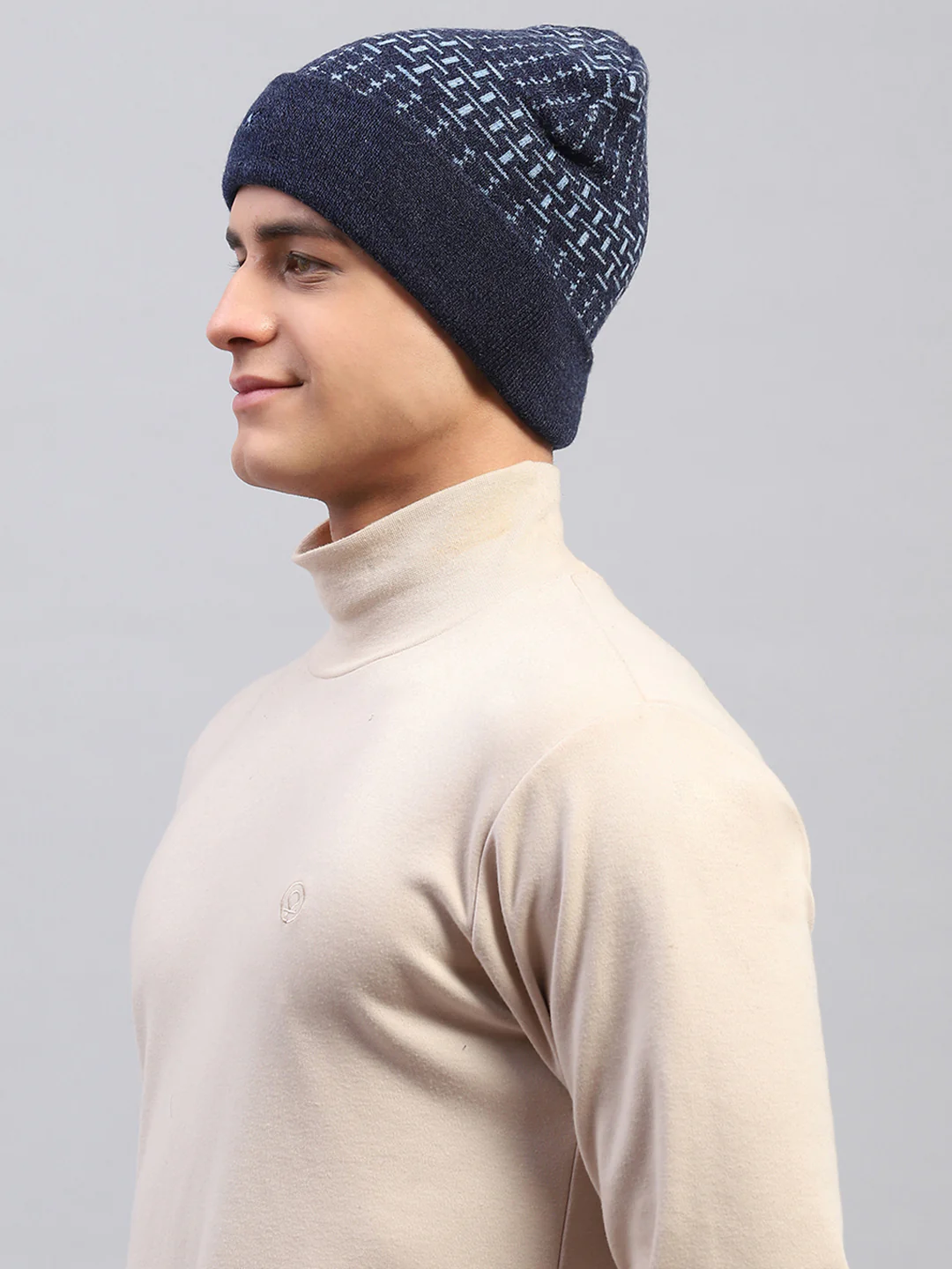 Men Navy Blue Self Design Cap - Image 2