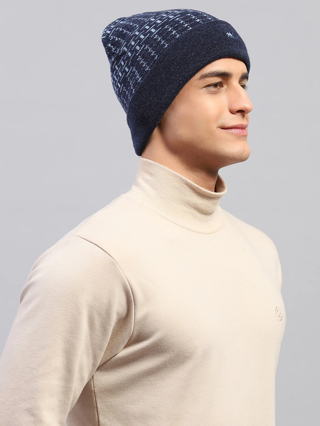Men Navy Blue Self Design Cap - Image 3
