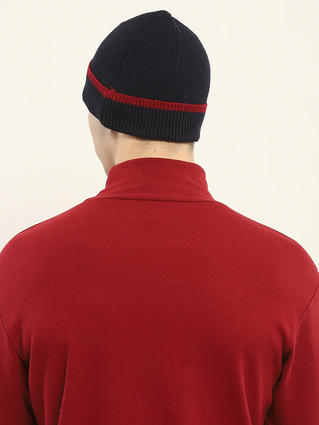 Men Navy Blue Self Design Cap - Image 5