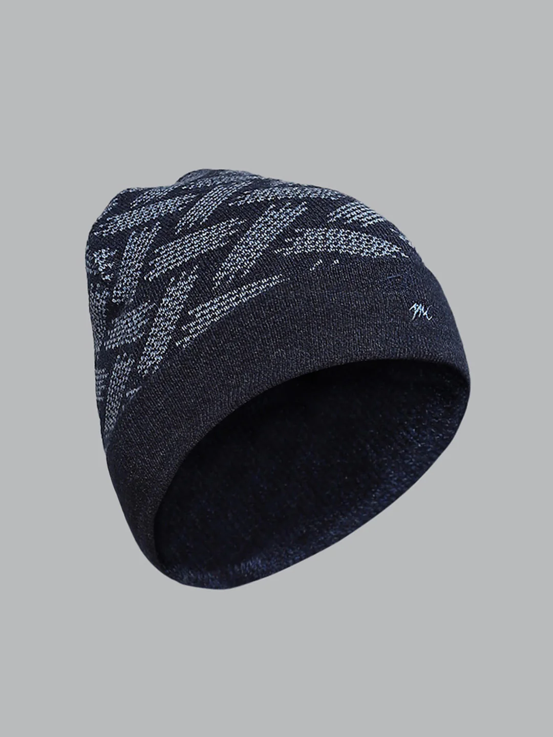 Men Navy Blue Self Design Cap - Image 2