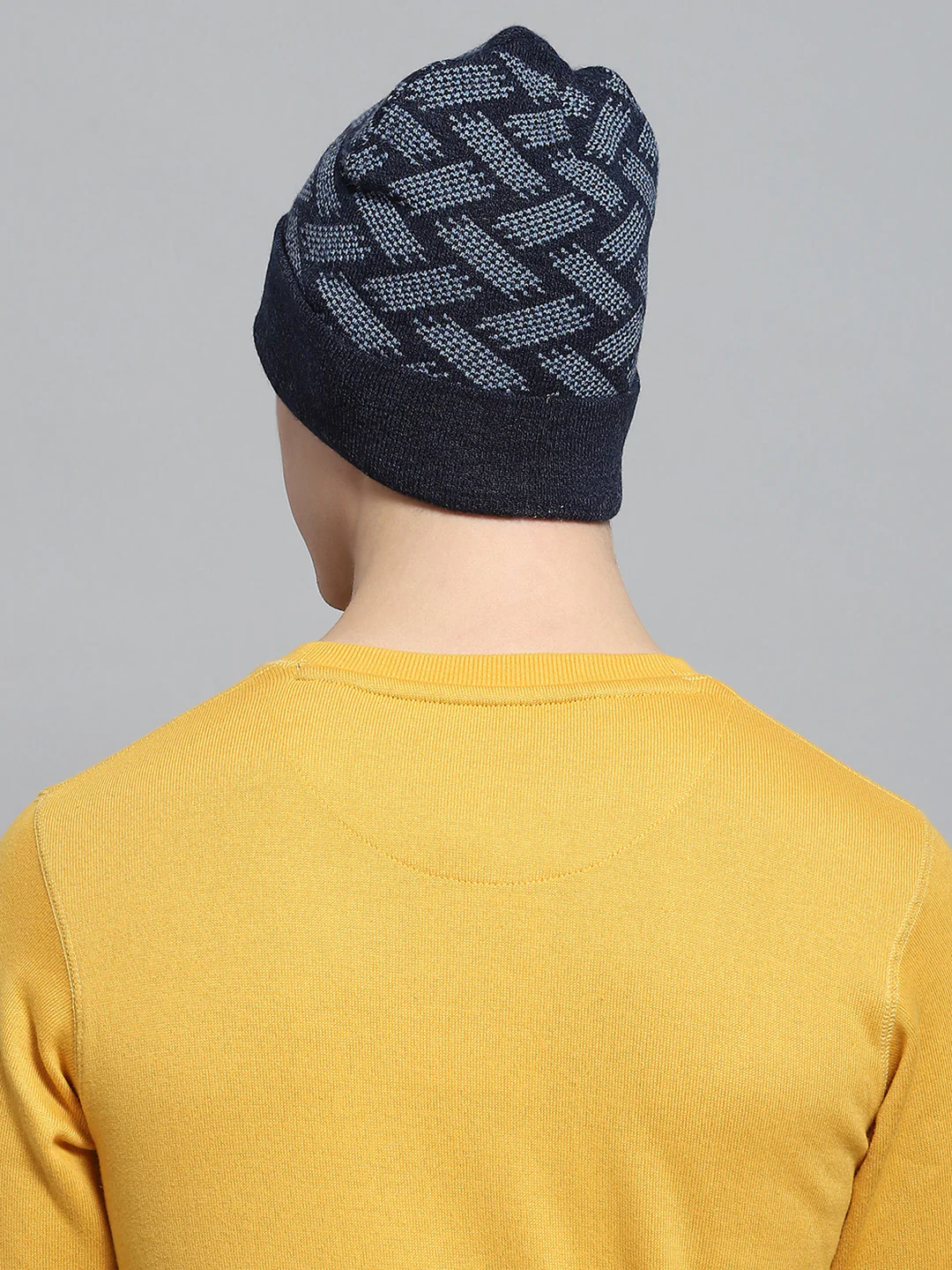 Men Navy Blue Self Design Cap - Image 5