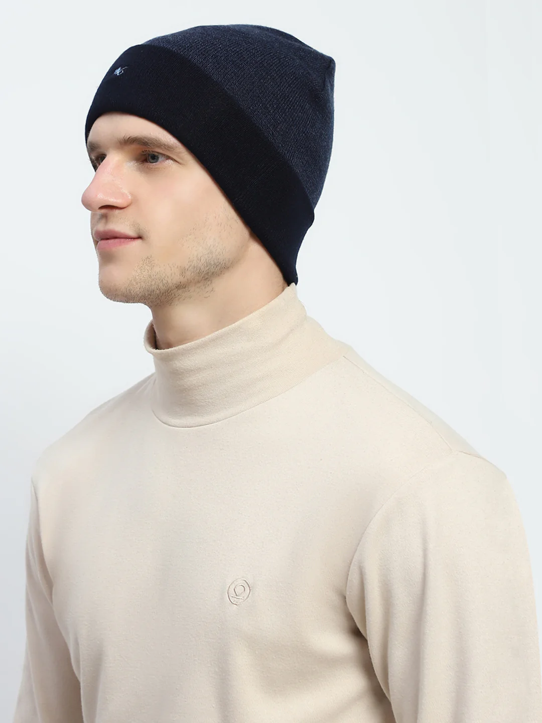 Men Navy Blue Self Design Cap - Image 3