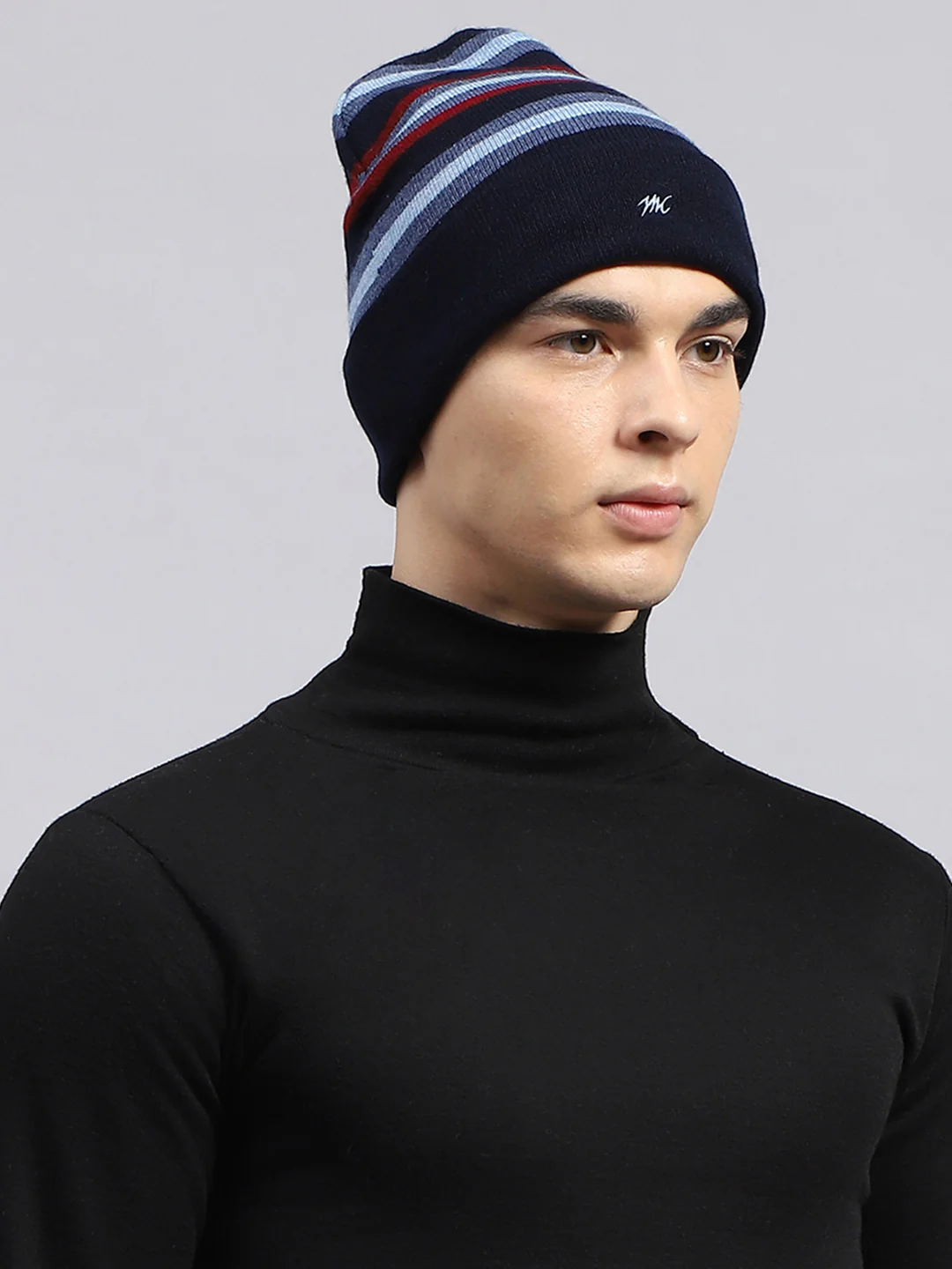Men Navy Blue Self Design Cap - Image 4