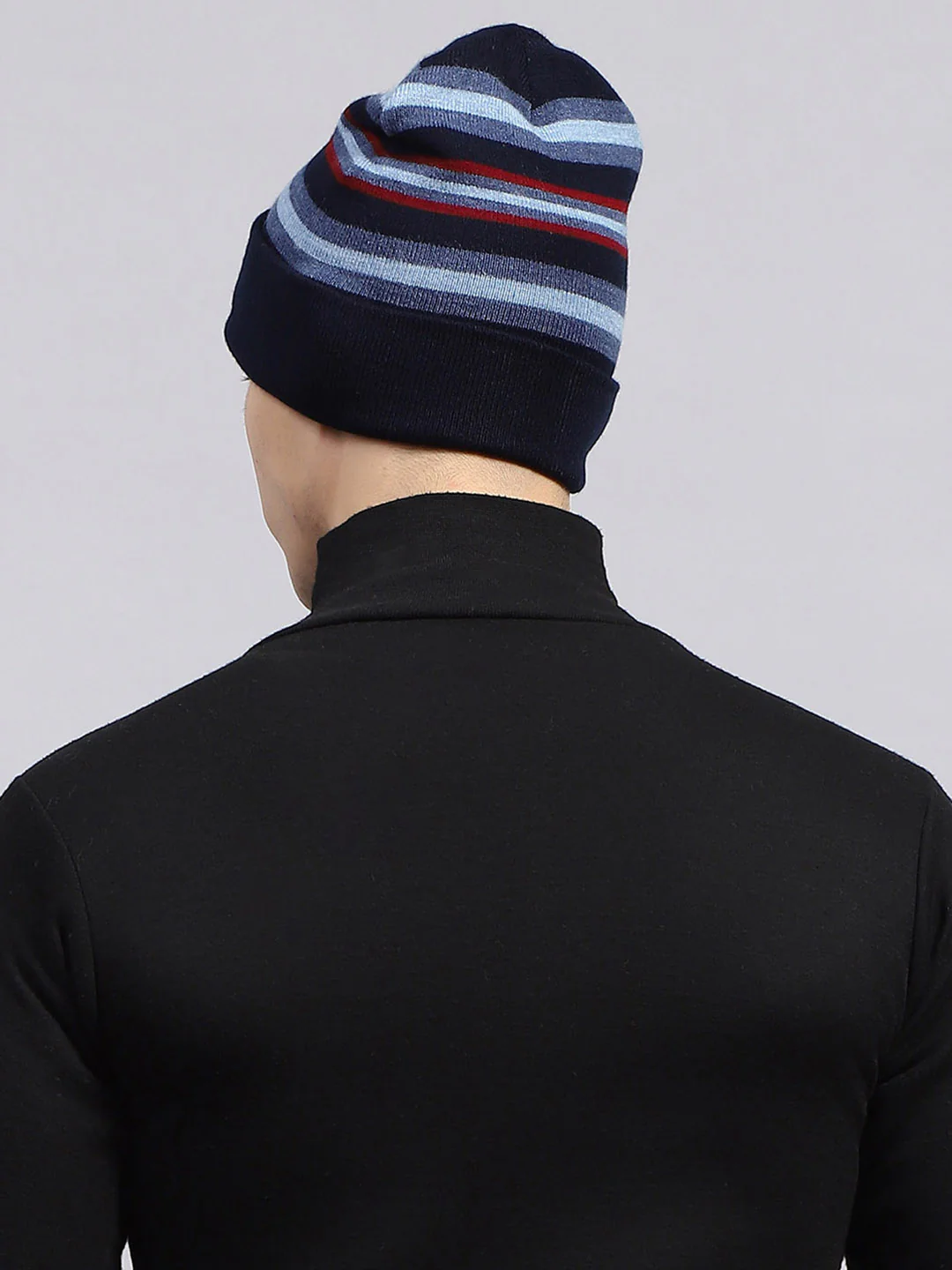 Men Navy Blue Self Design Cap - Image 5