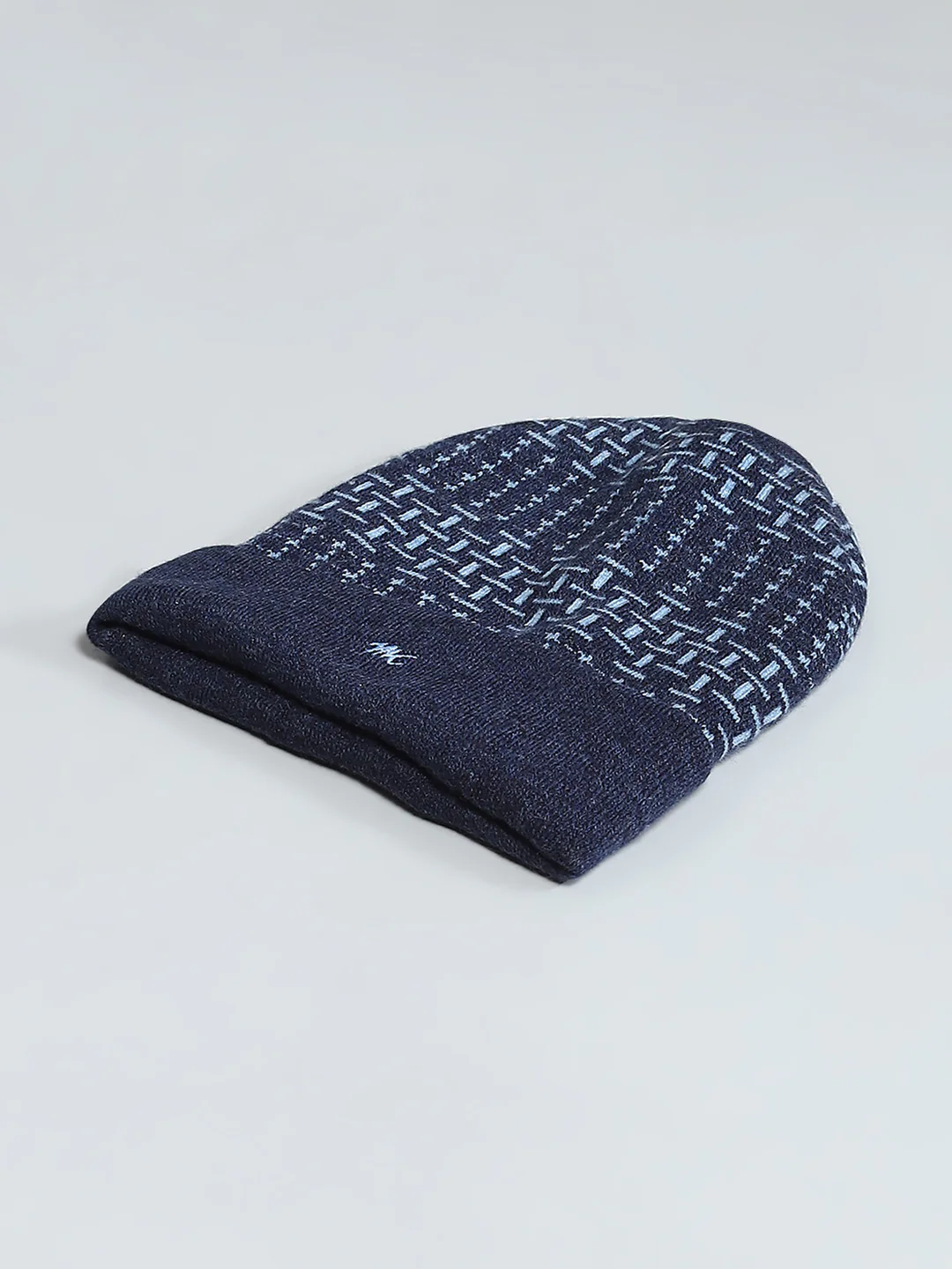 Men Navy Blue Self Design Cap - Image 6