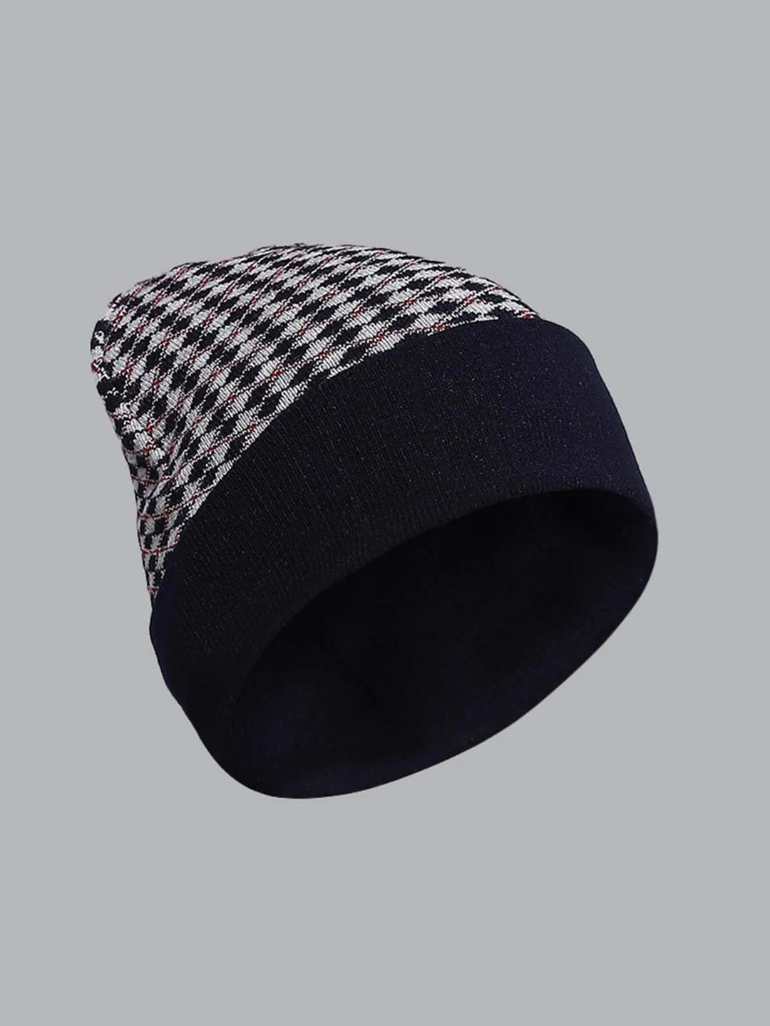 Men Navy Blue Self Design Cap - Image 2