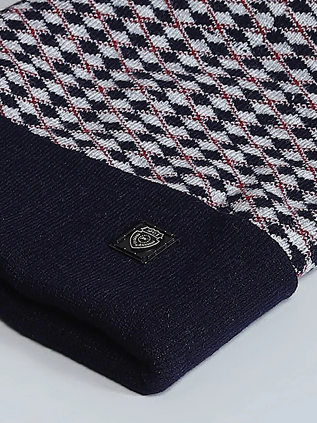 Men Navy Blue Self Design Cap - Image 7