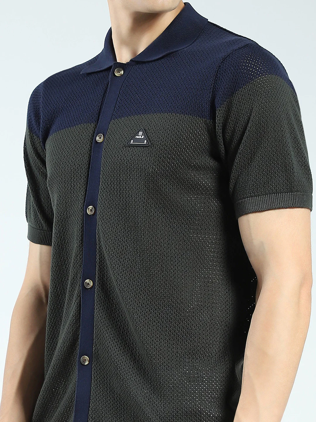 Rock.it Men Navy Blue Self Design Collar Half Sleeve Shirt - Image 7
