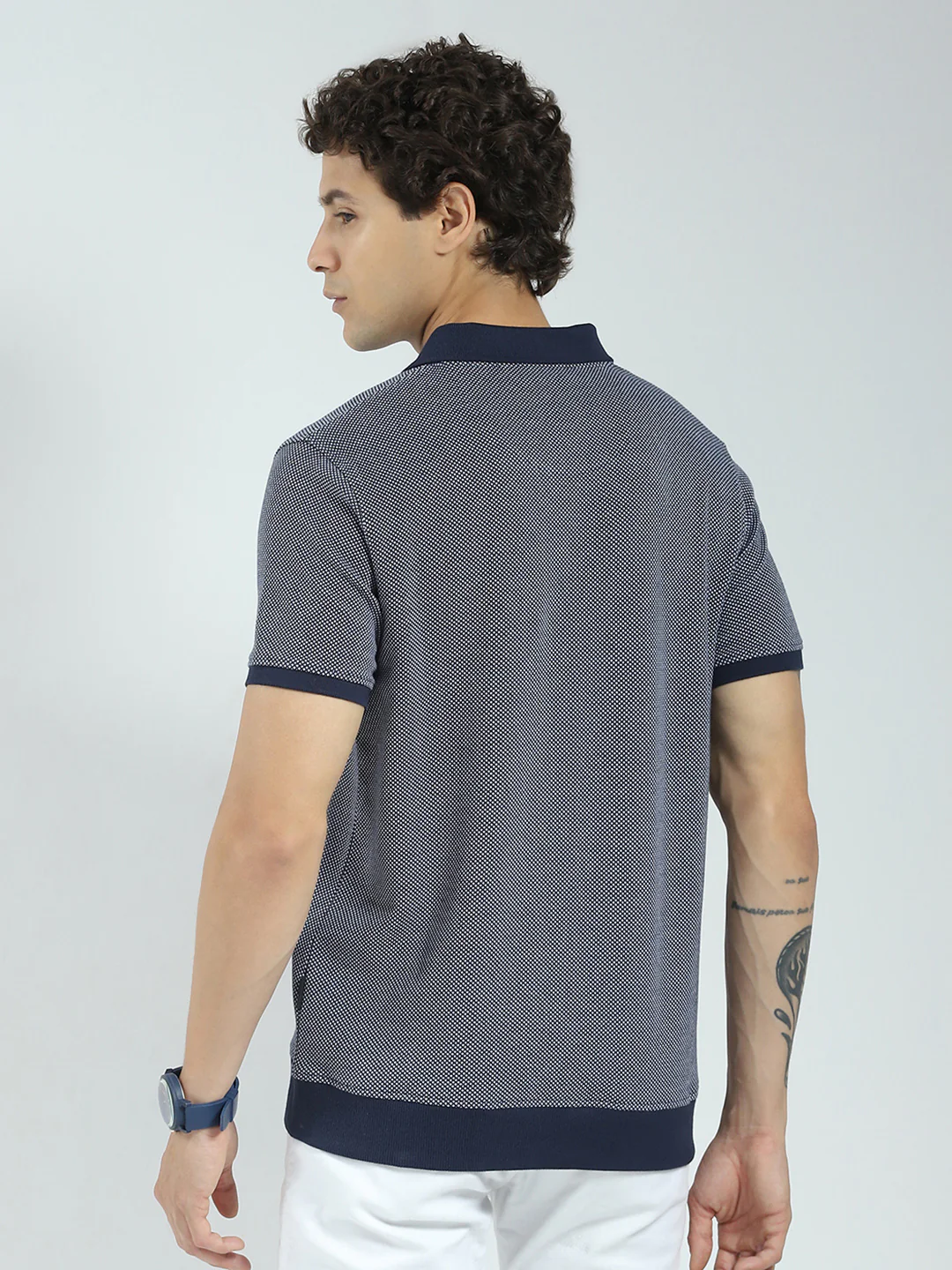 Rock.it Men Navy Blue Self Design Collar Half Sleeve T-Shirt - Image 5