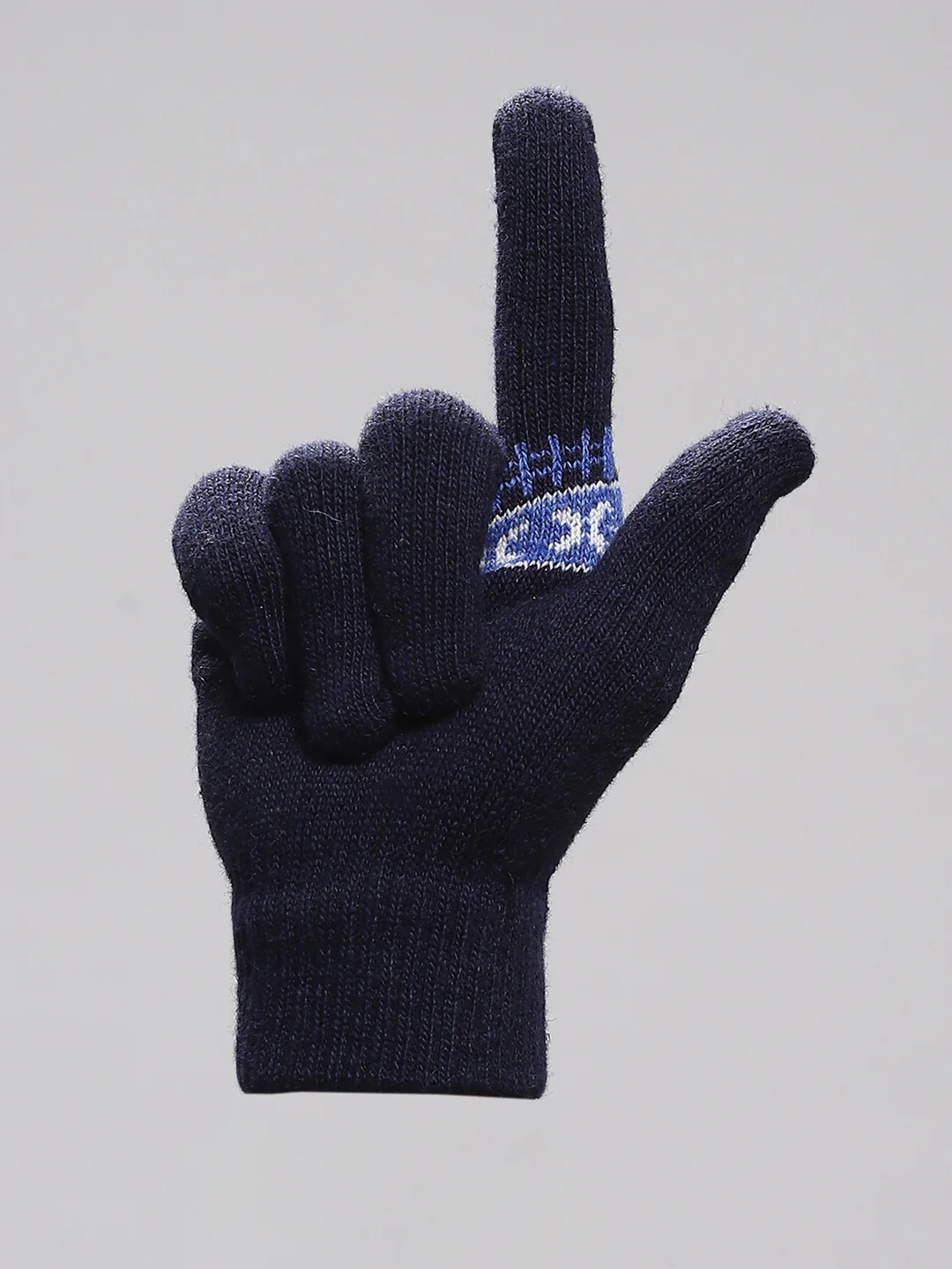 Men Navy Blue Self Design Gloves - Image 4