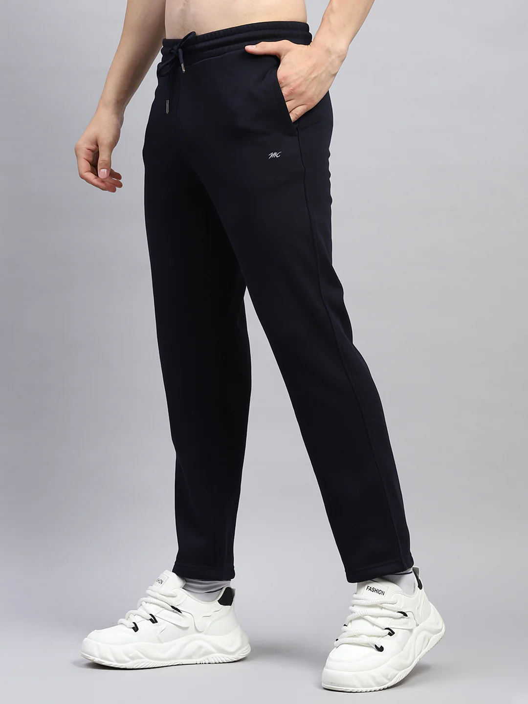 Men Navy Blue Self Design Mock Neck Full Sleeve Winter Tracksuit - Image 7