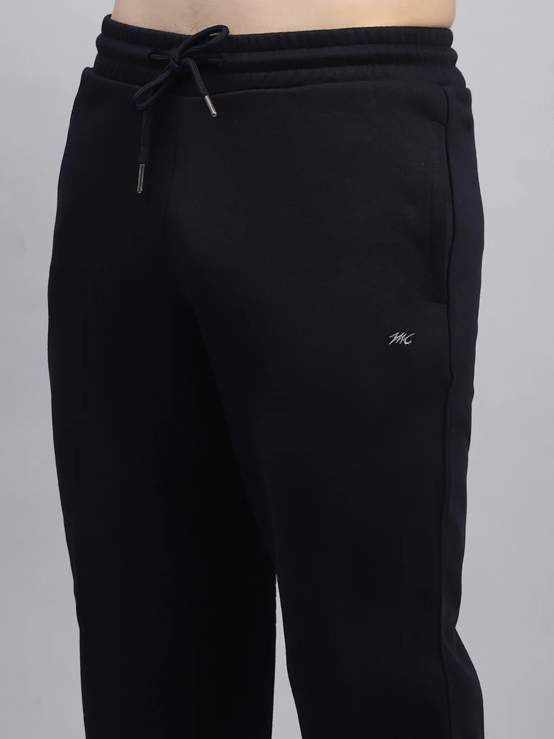 Men Navy Blue Self Design Mock Neck Full Sleeve Winter Tracksuit - Image 8