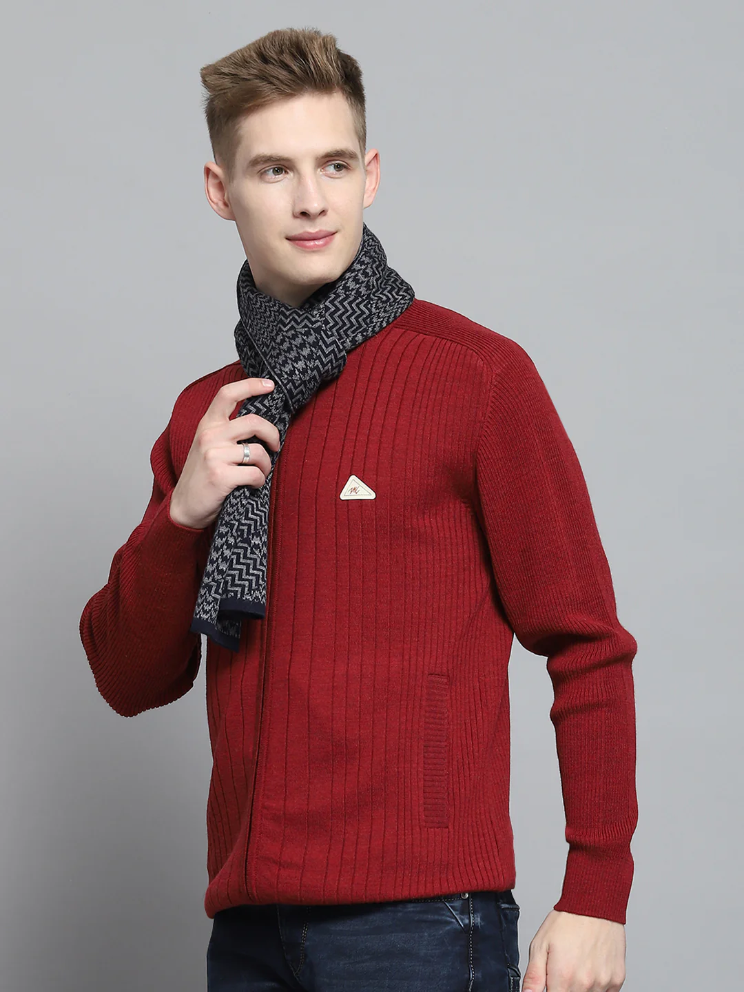 Men Navy Blue Self Design Muffler - Image 3