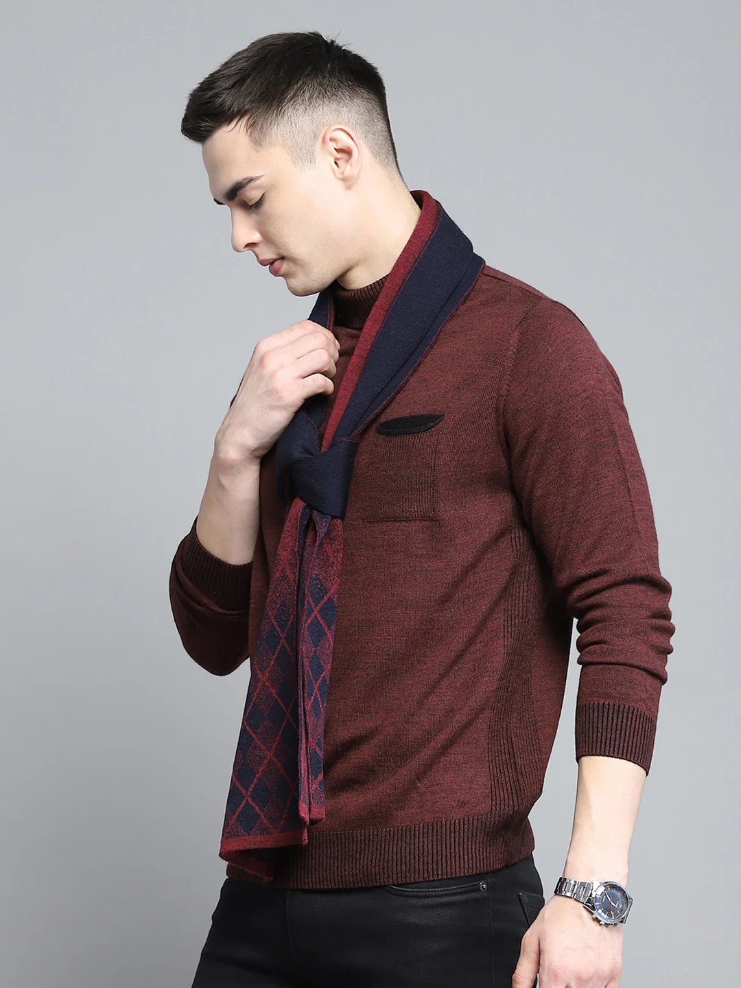 Men Navy Blue Self Design Muffler - Image 3