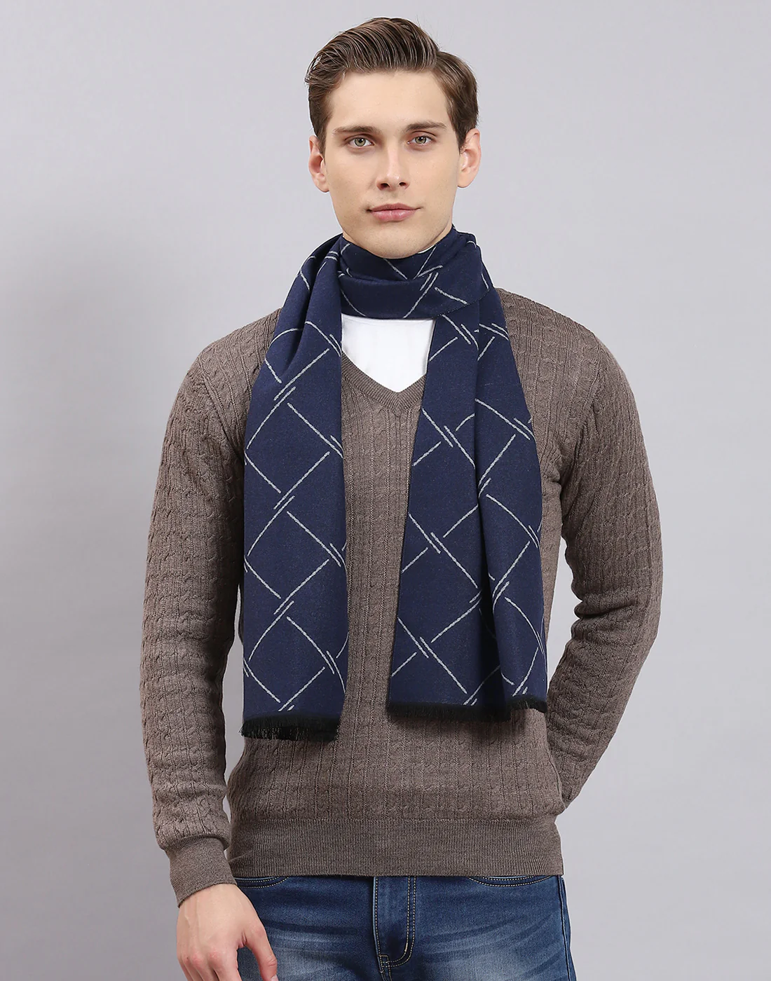 Men Navy Blue Self Design Muffler - Image 2