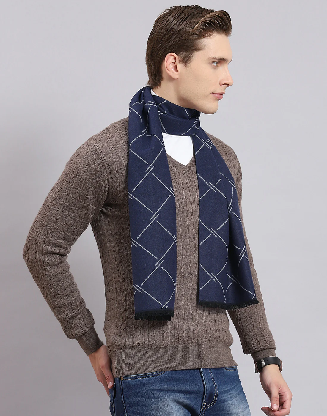 Men Navy Blue Self Design Muffler - Image 5