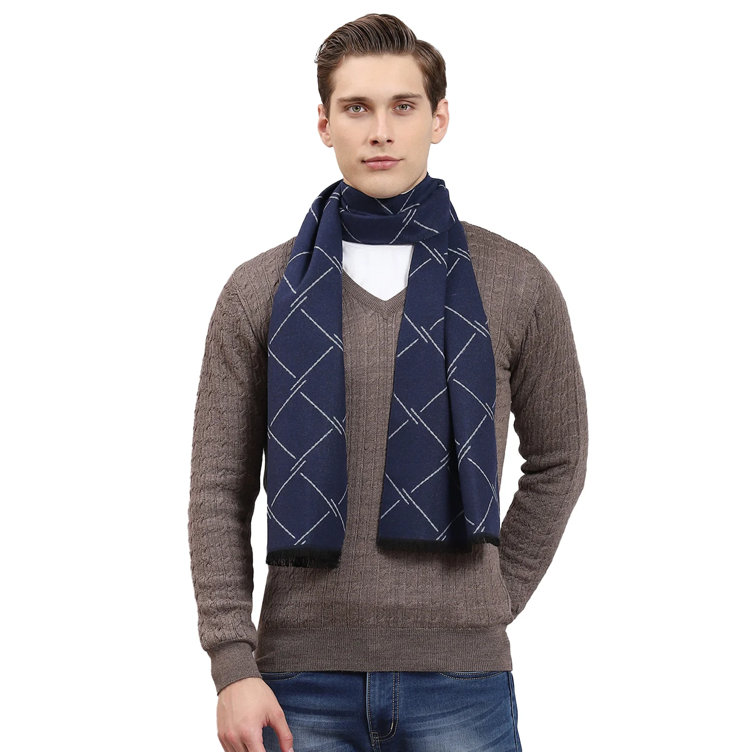 Men Navy Blue Self Design Muffler - Image 6