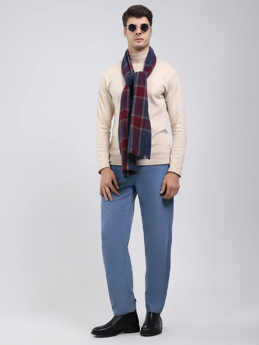 Men Navy Blue Self Design Wool Blend Muffler - Image 2