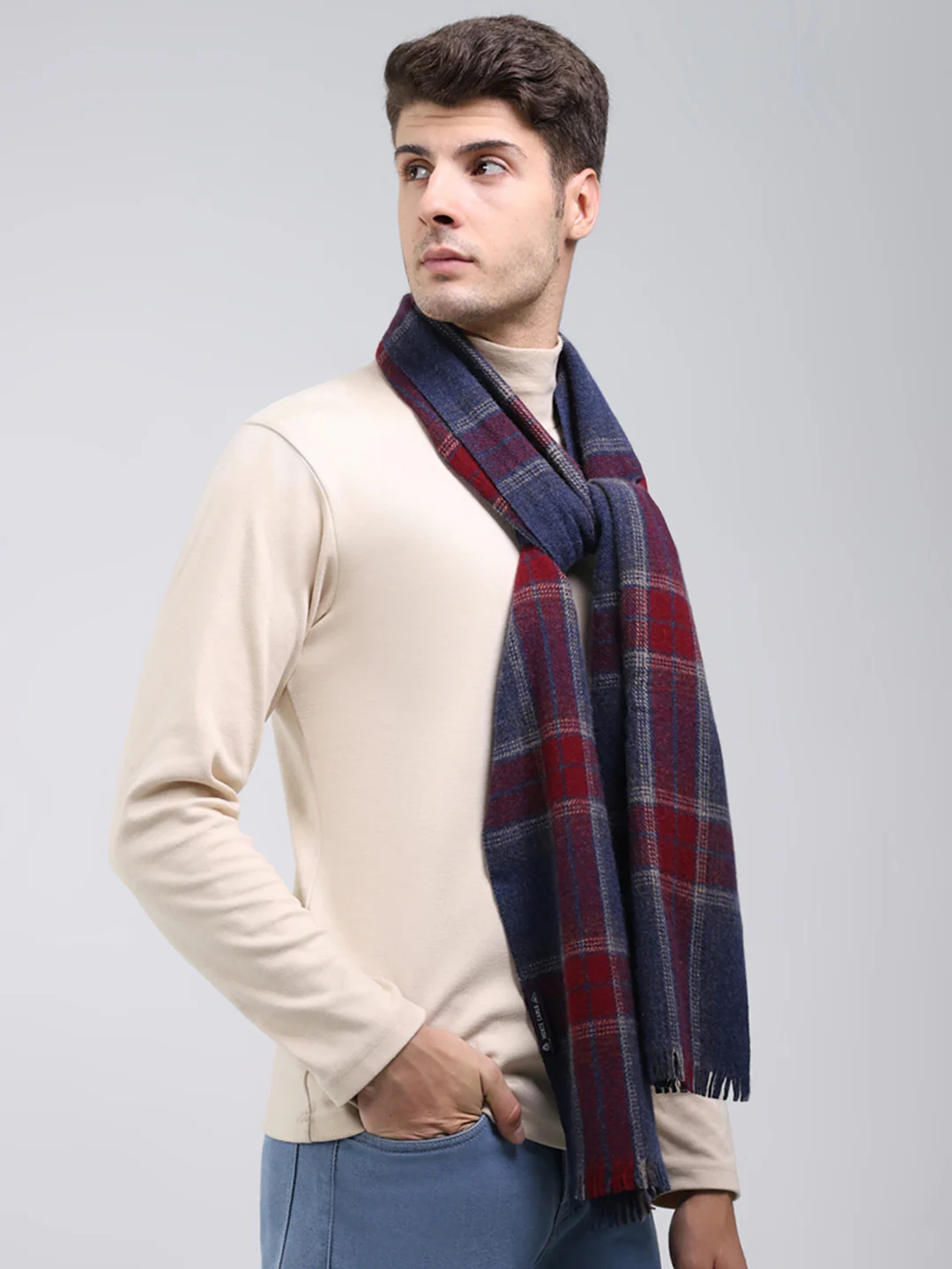 Men Navy Blue Self Design Wool Blend Muffler - Image 4