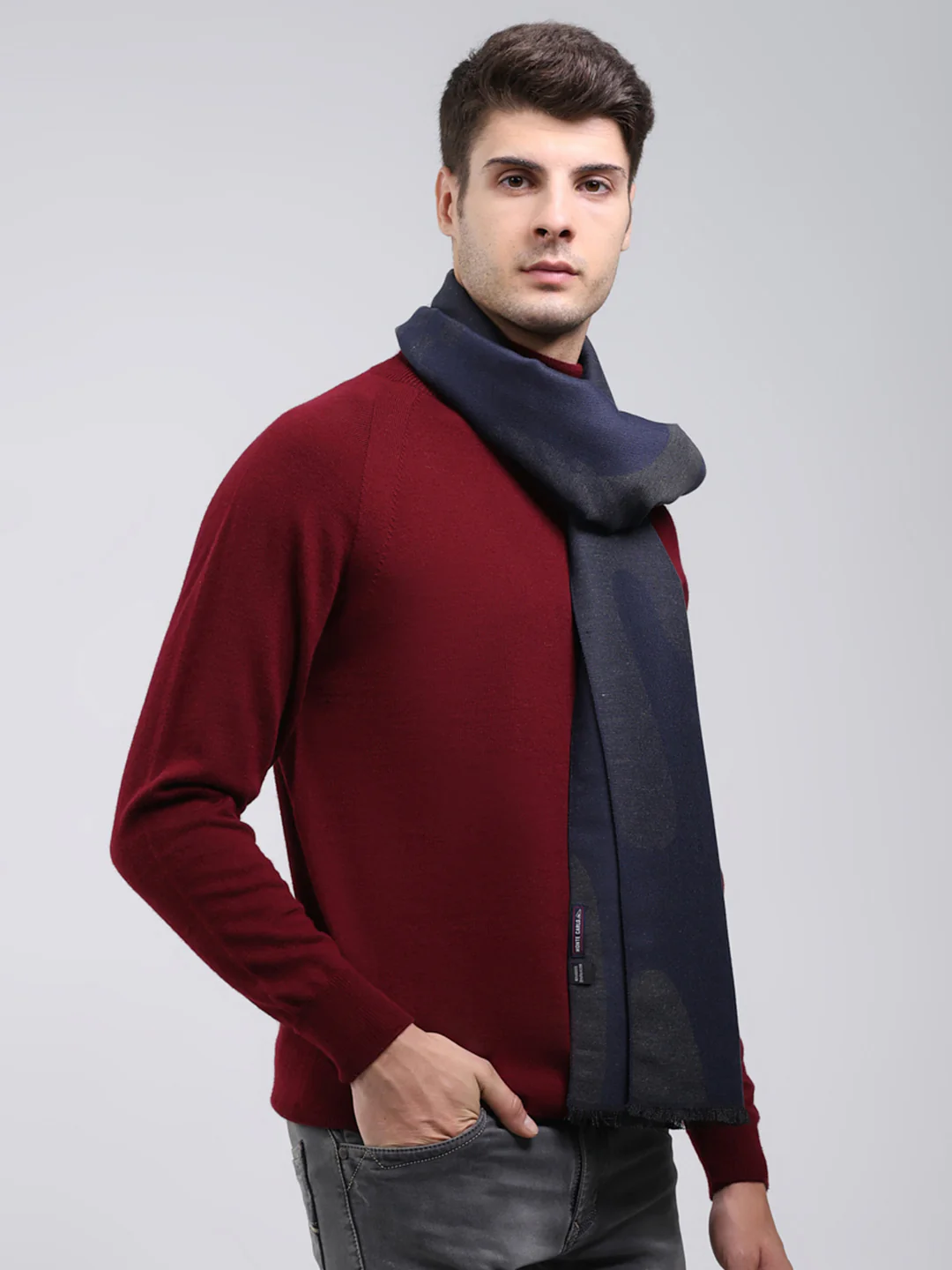 Men Navy Blue Self Design Wool Blend Muffler - Image 4