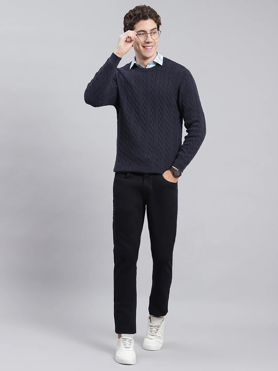 Men Navy Blue Self Design Wool blend Pullover - Image 5