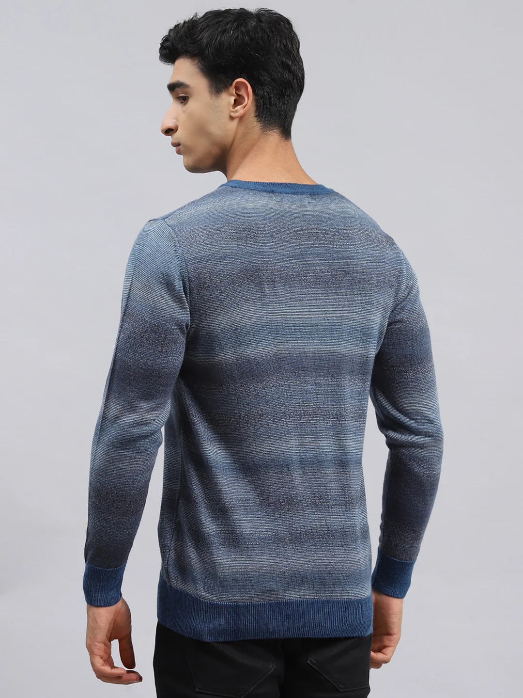 Men Navy Blue Self Pullover - Image 5